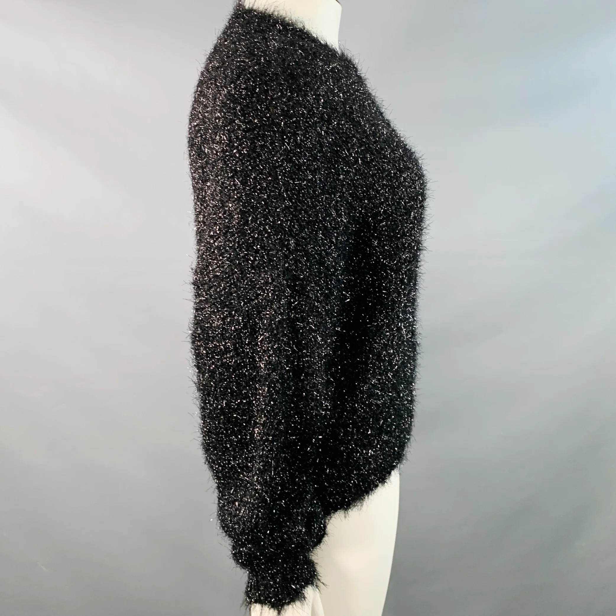 ISABEL MARANT Size L Black Faux Fur Knit Oversized Crew Neck Sweater - Image 3