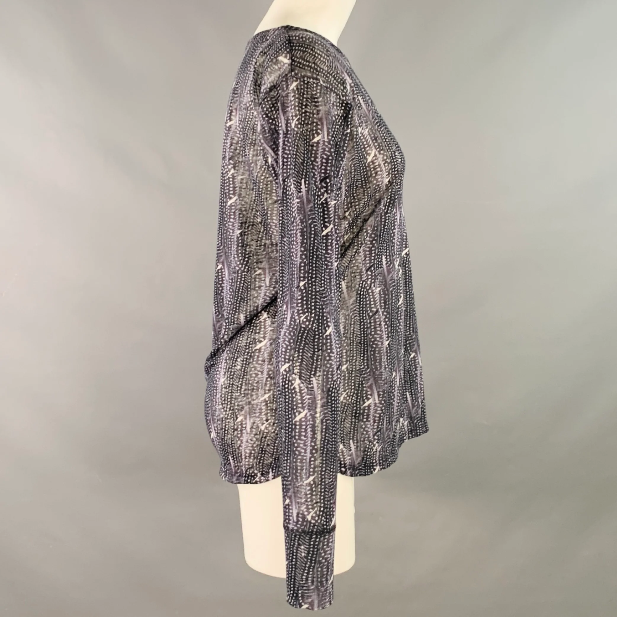 ISABEL MARANT Size M Black Purple Feathers Scoop Neck Casual Top - Image 3