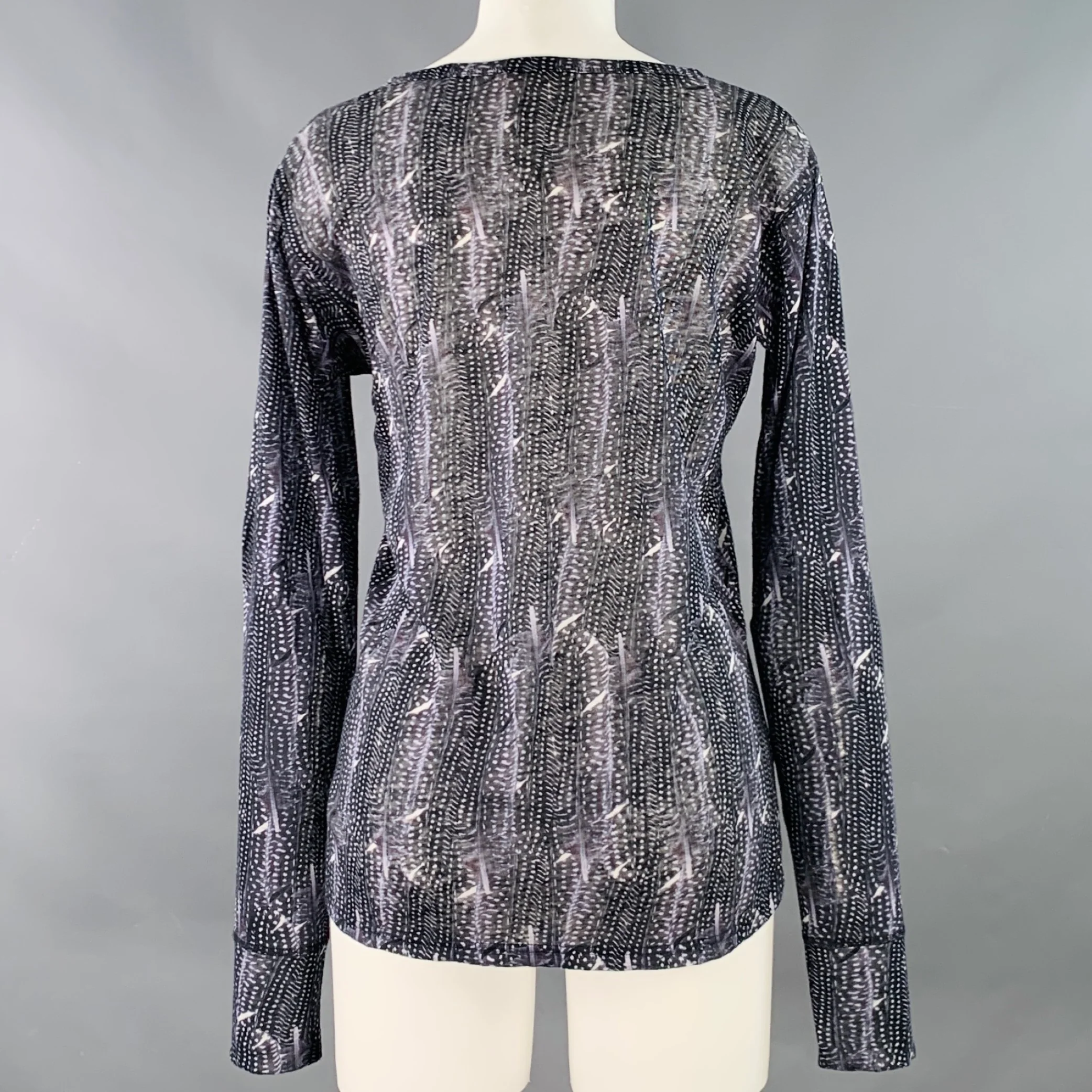ISABEL MARANT Size M Black Purple Feathers Scoop Neck Casual Top - Image 4