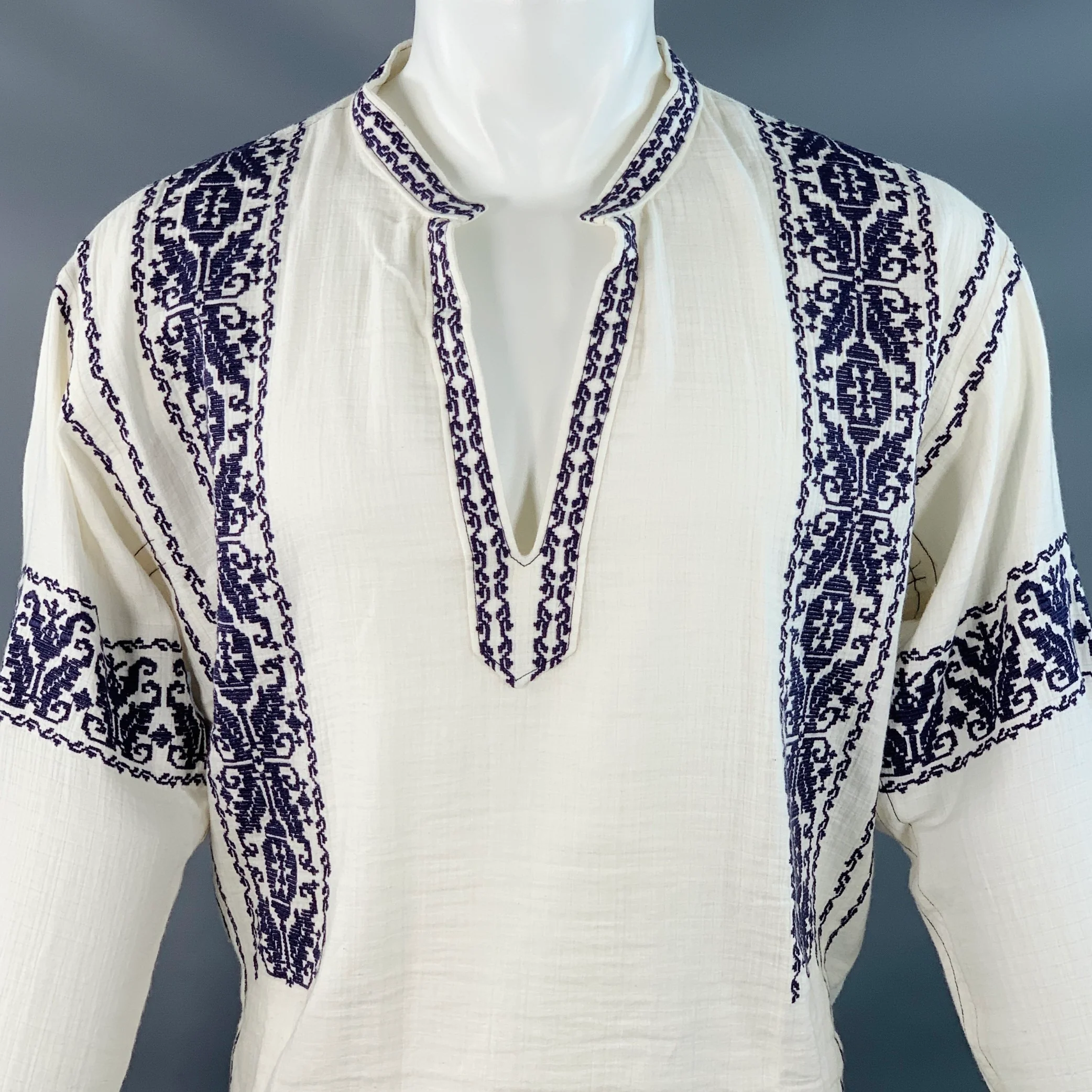 ISABEL MARANT Size M Piperi White Navy Embroidery Cotton V-Neck Pullover - Image 2
