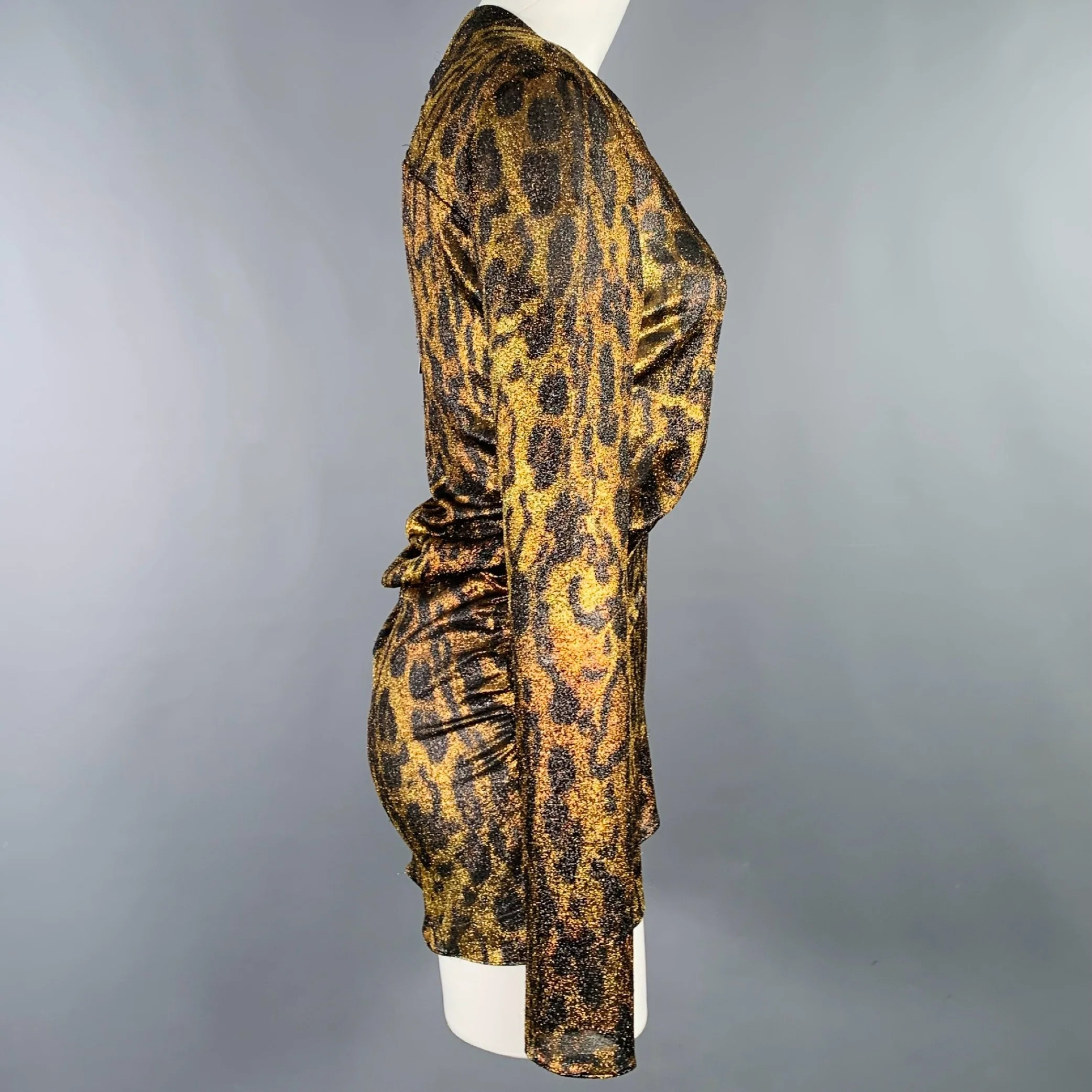 ISABEL MARANT Size S Brown Black Metallic Silk Blend Animal Print Dress Top - Image 2