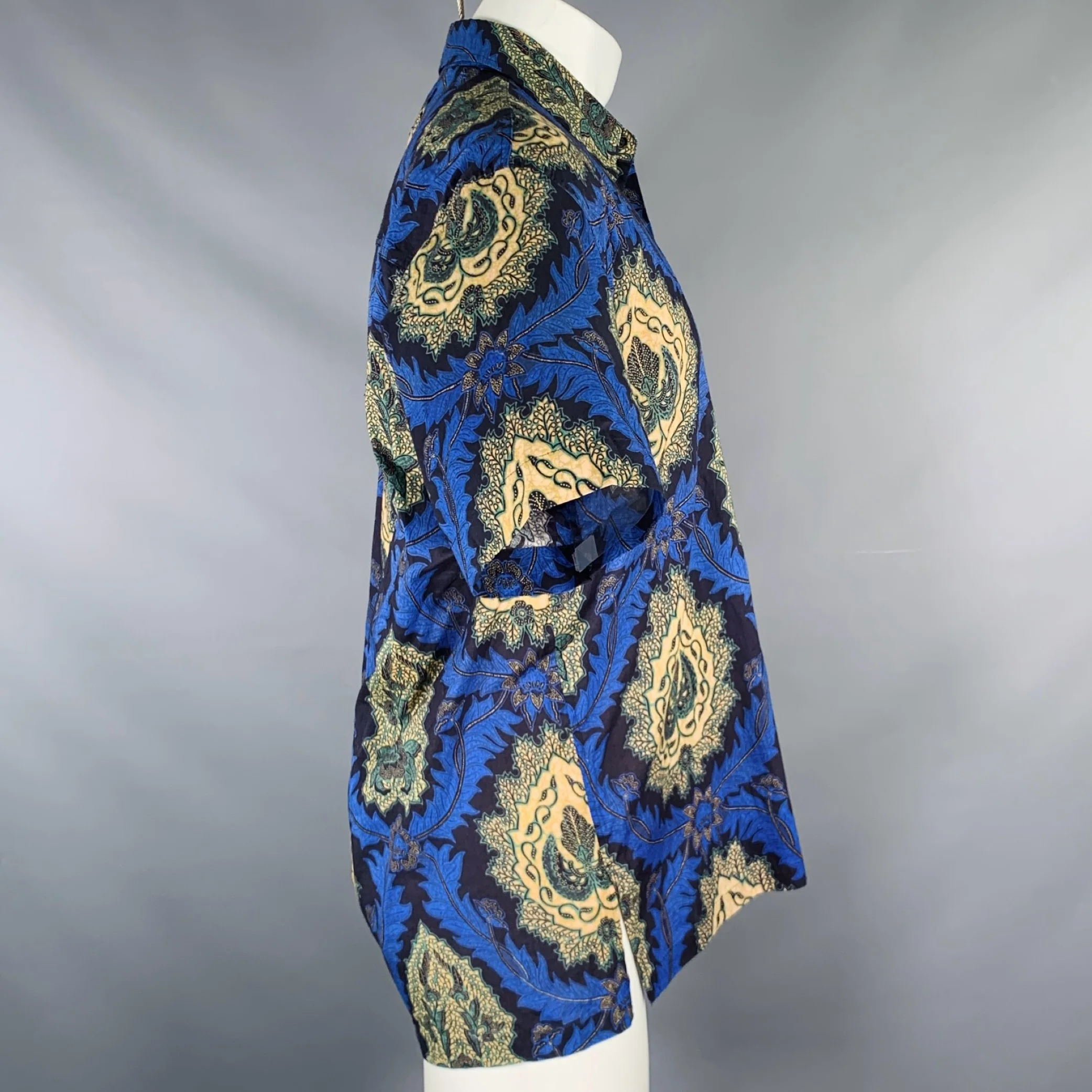 ISABEL MARANT Size XS Blue Beige Floral Cotton Button Up Short Sleeve Shirt - Image 2