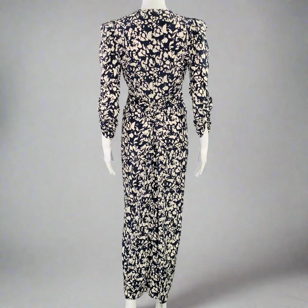 ISABEL MARANT Size XS Navy Cream Silk Blend Abstract Ruched Dress - Image 4