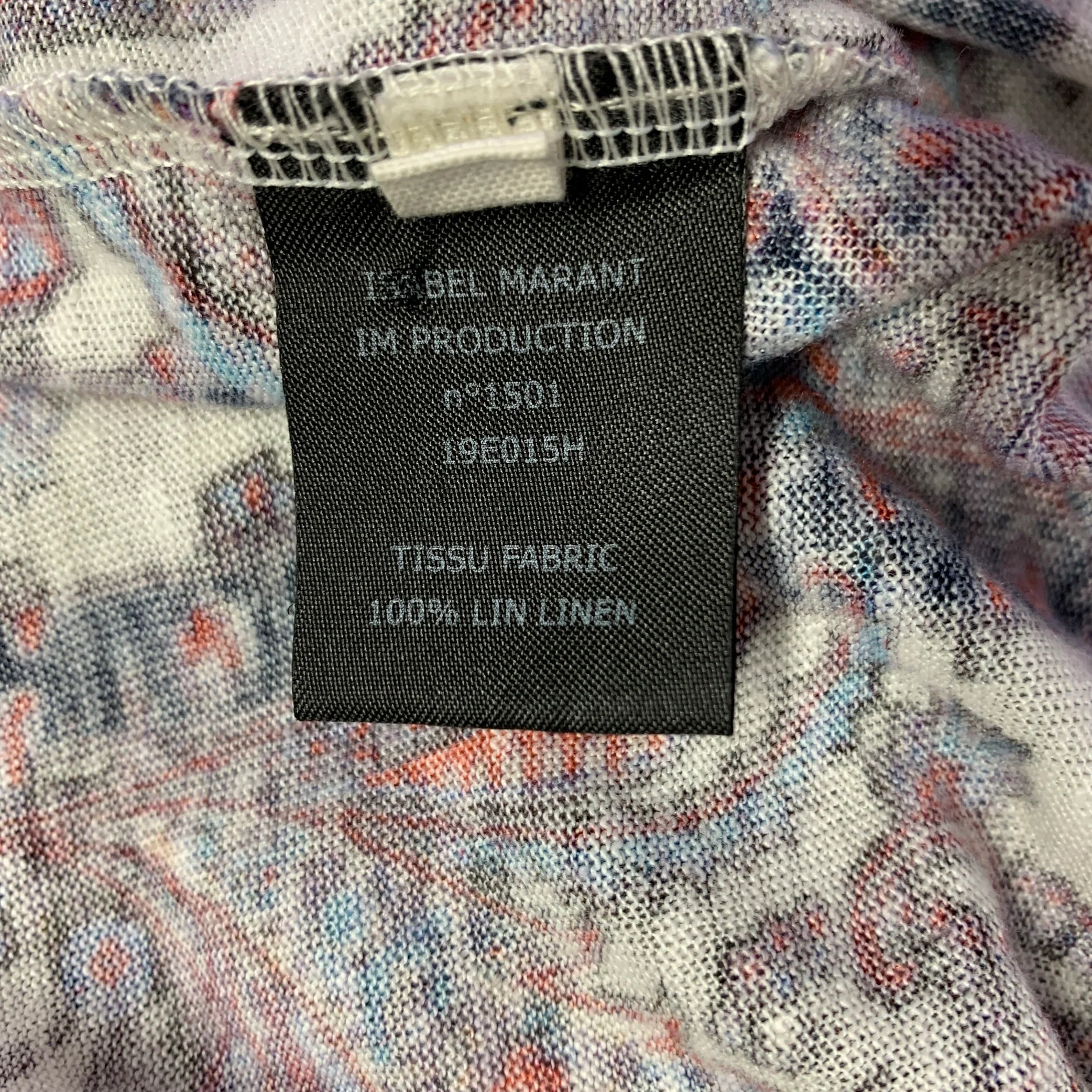 ISABEL MARANT Size XS White Blue Red Paisley Linen Scoop Neck T-shirt - Image 6