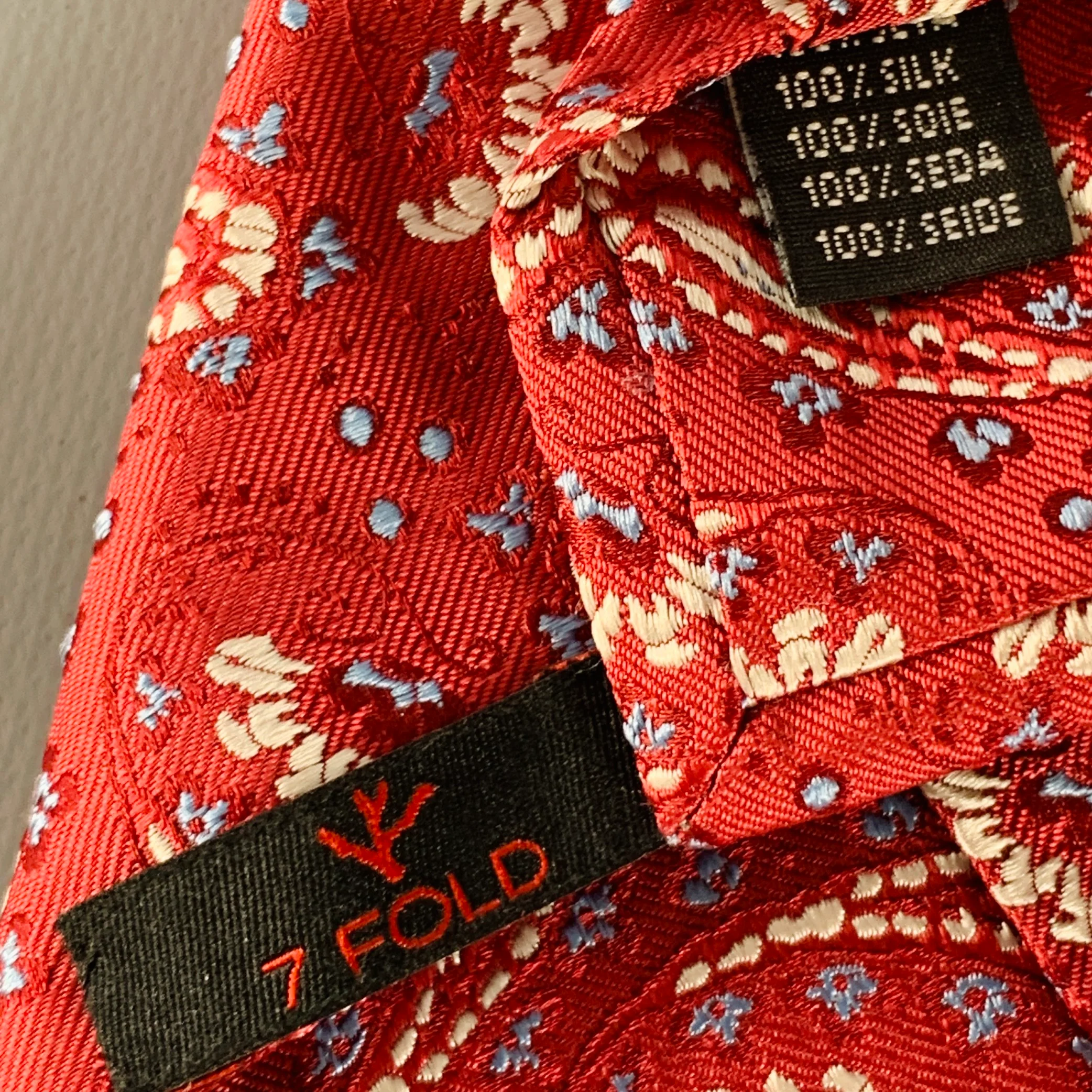 ISAIA Red White Paisley Jacquard Silk Tie - Image 5
