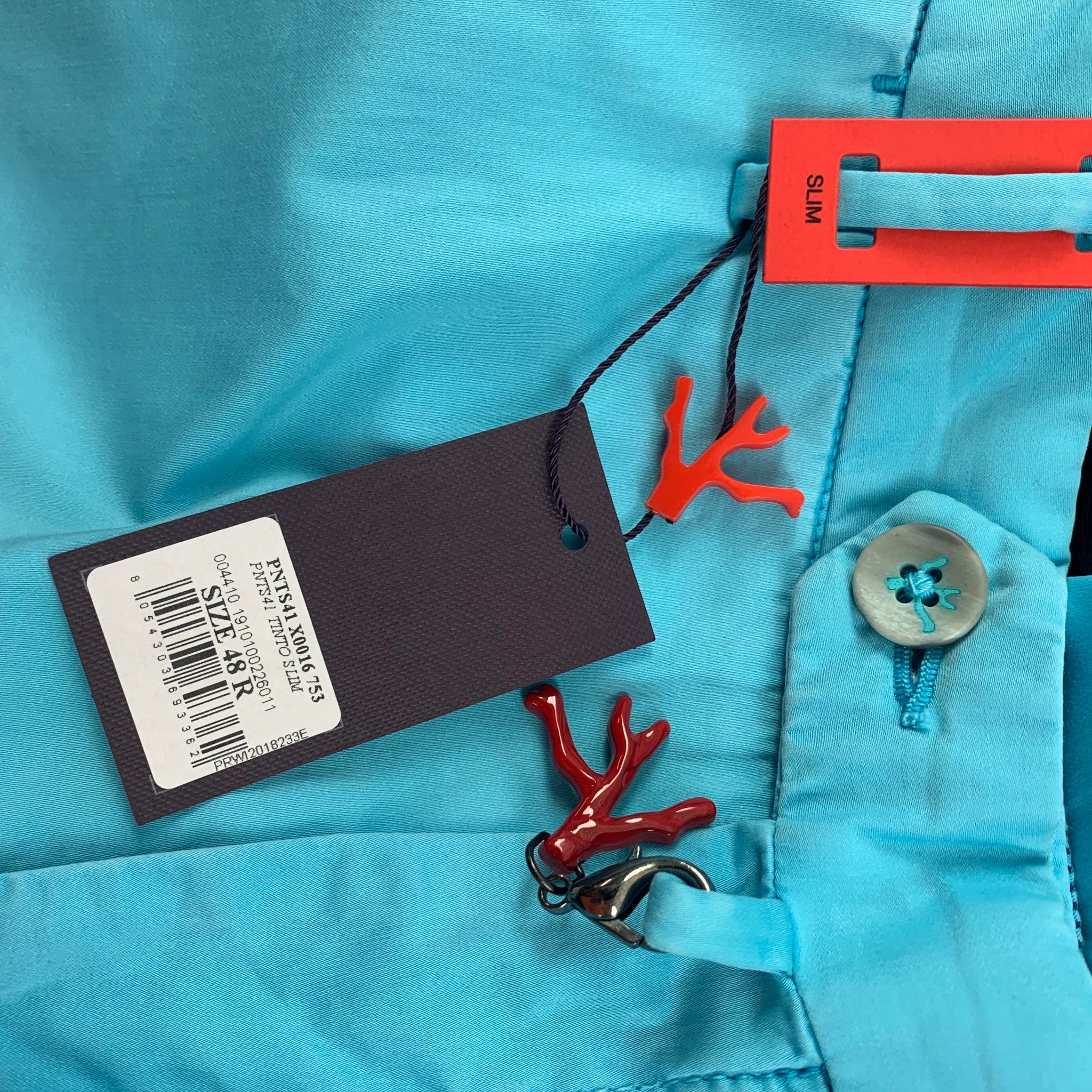 ISAIA Size 32 Aqua Cotton Zip Fly Casual Pants - Image 6