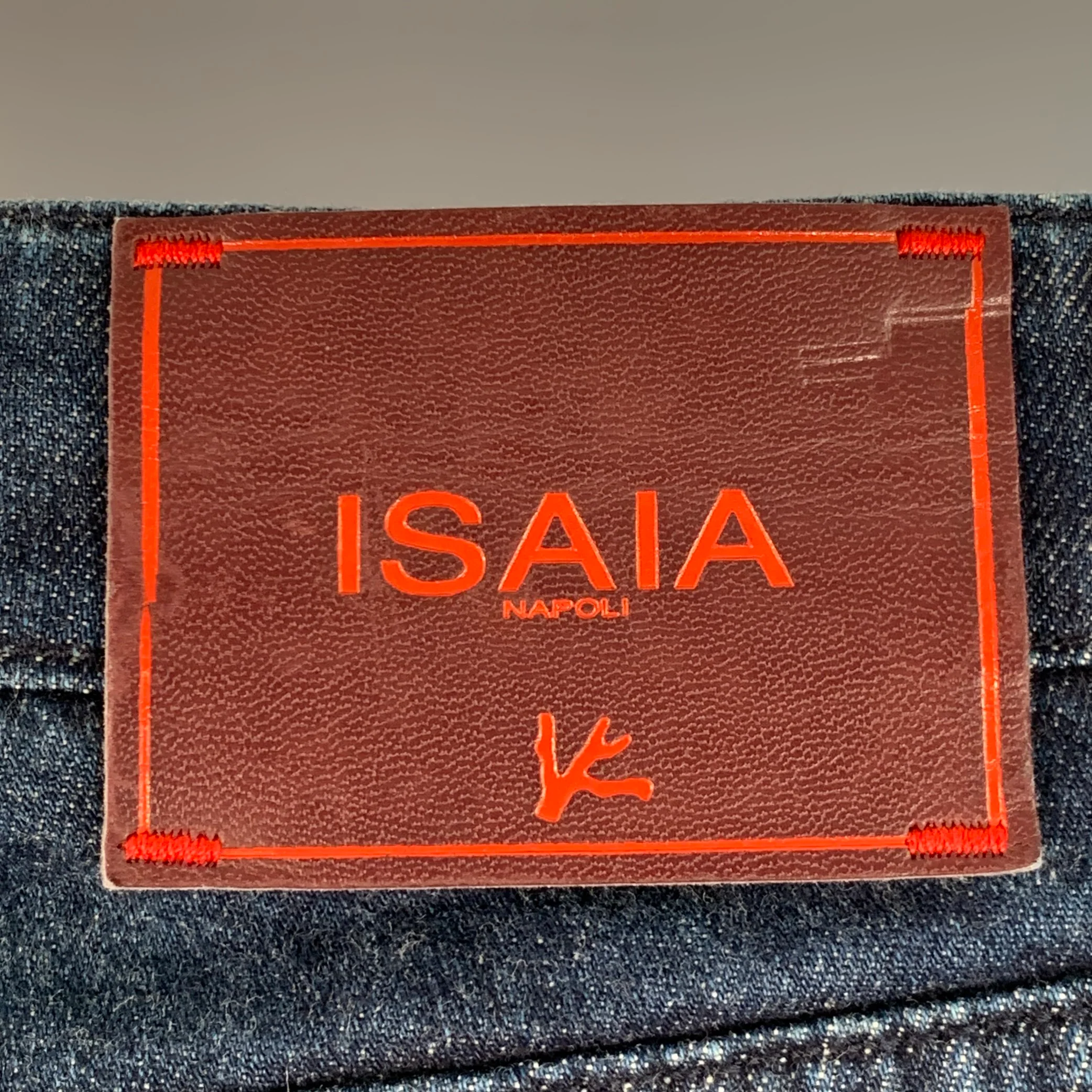 ISAIA Size 32 Blue Cotton Selvedge Twill Skinny Jeans - Image 4