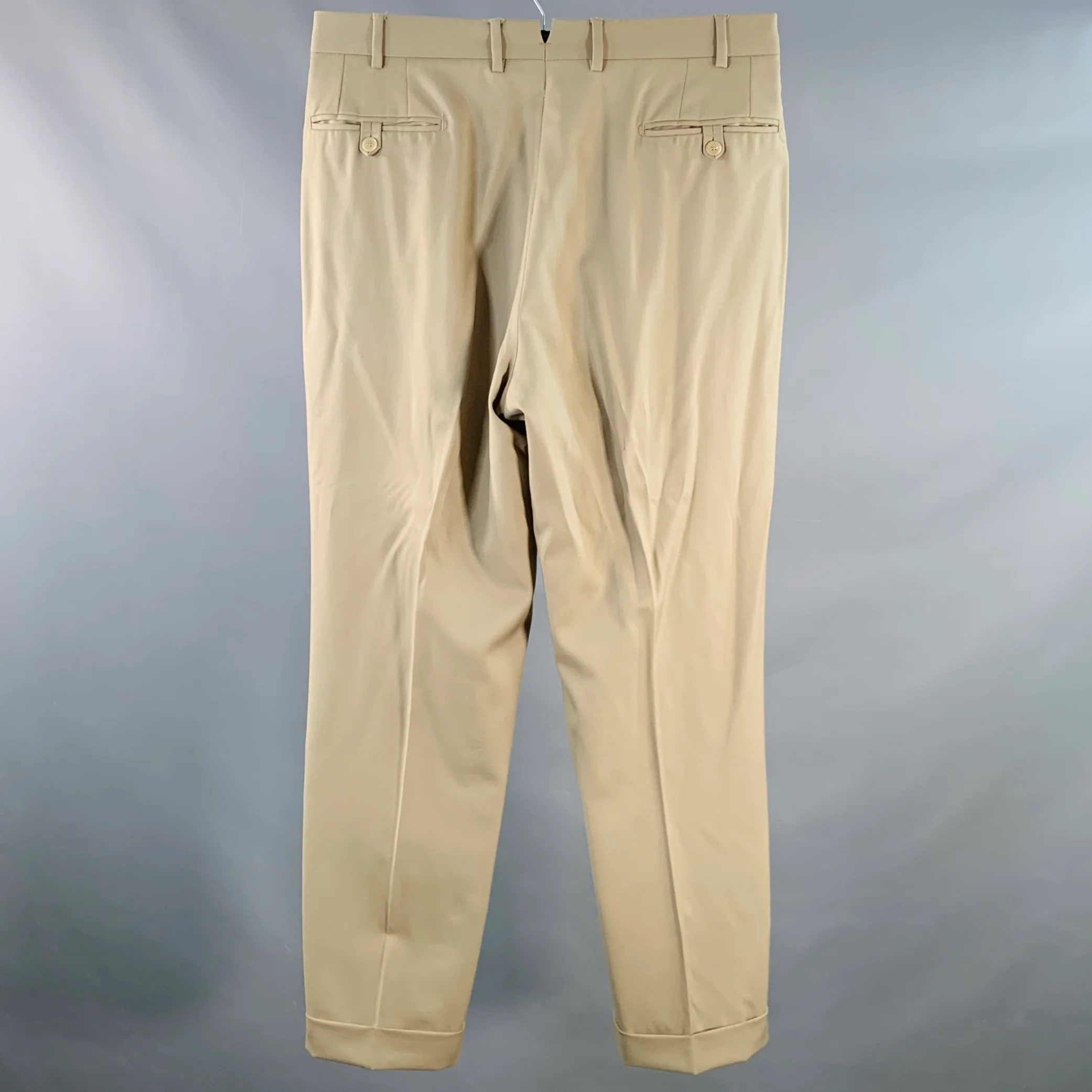 ISAIA Size 36 Beige Twill Wool Flat Front Zip Fly Casual Pants - Image 2