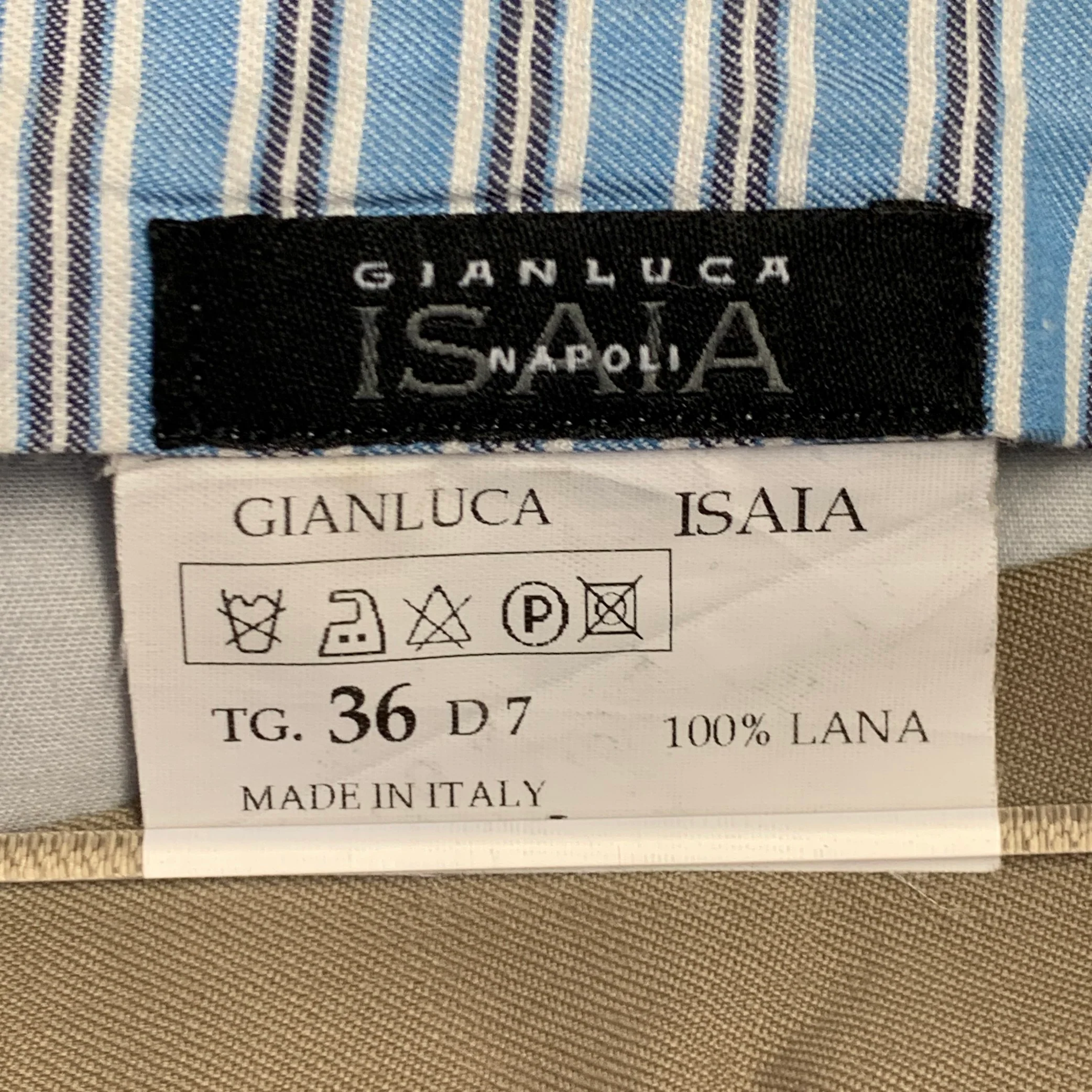 ISAIA Size 36 Beige Twill Wool Flat Front Zip Fly Casual Pants - Image 6