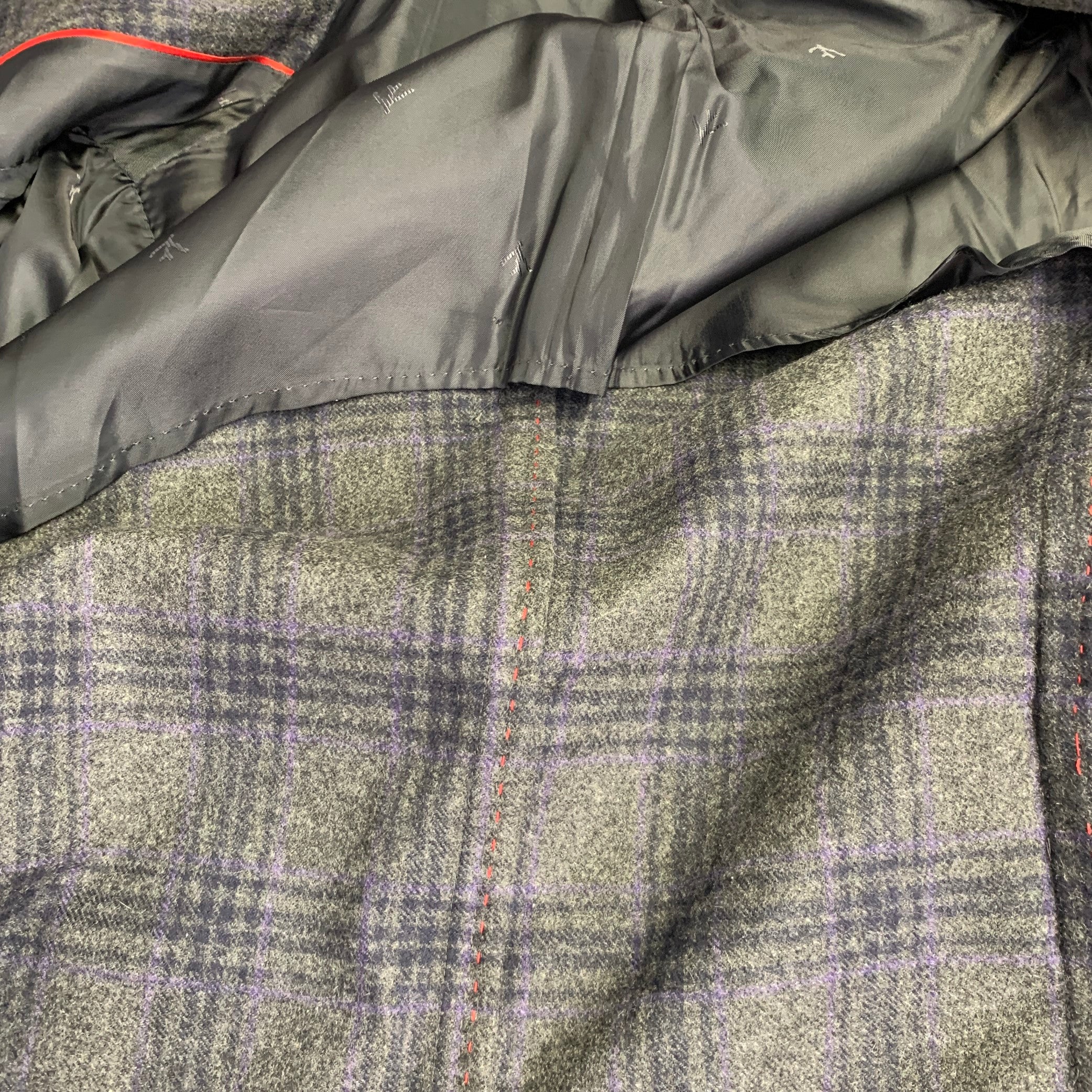 ISAIA Size 38 Grey Purple Plaid Cashmere Single Breasted Hidden Buttons Coat - Image 5