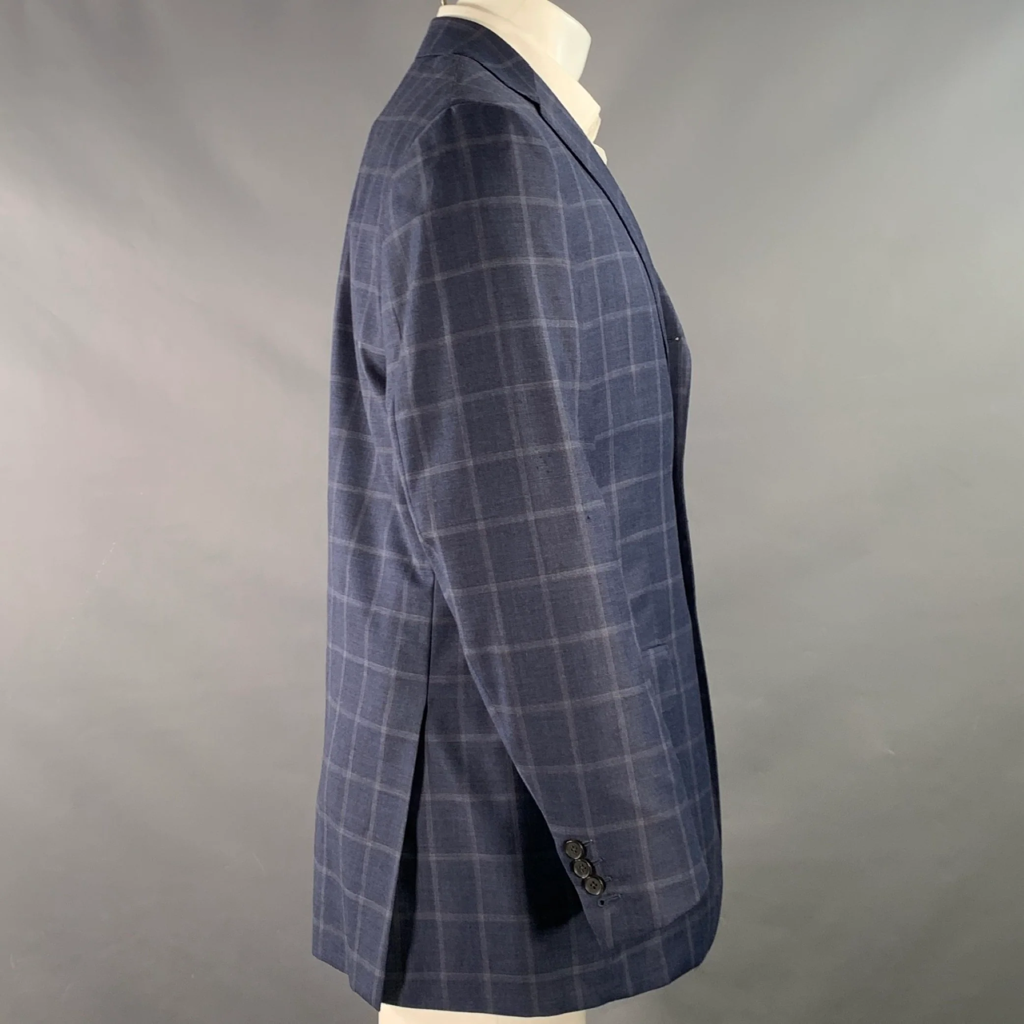 ISAIA Size 40 Blue Orange Plaid Wool Single Breasted Sport Coat - Image 2