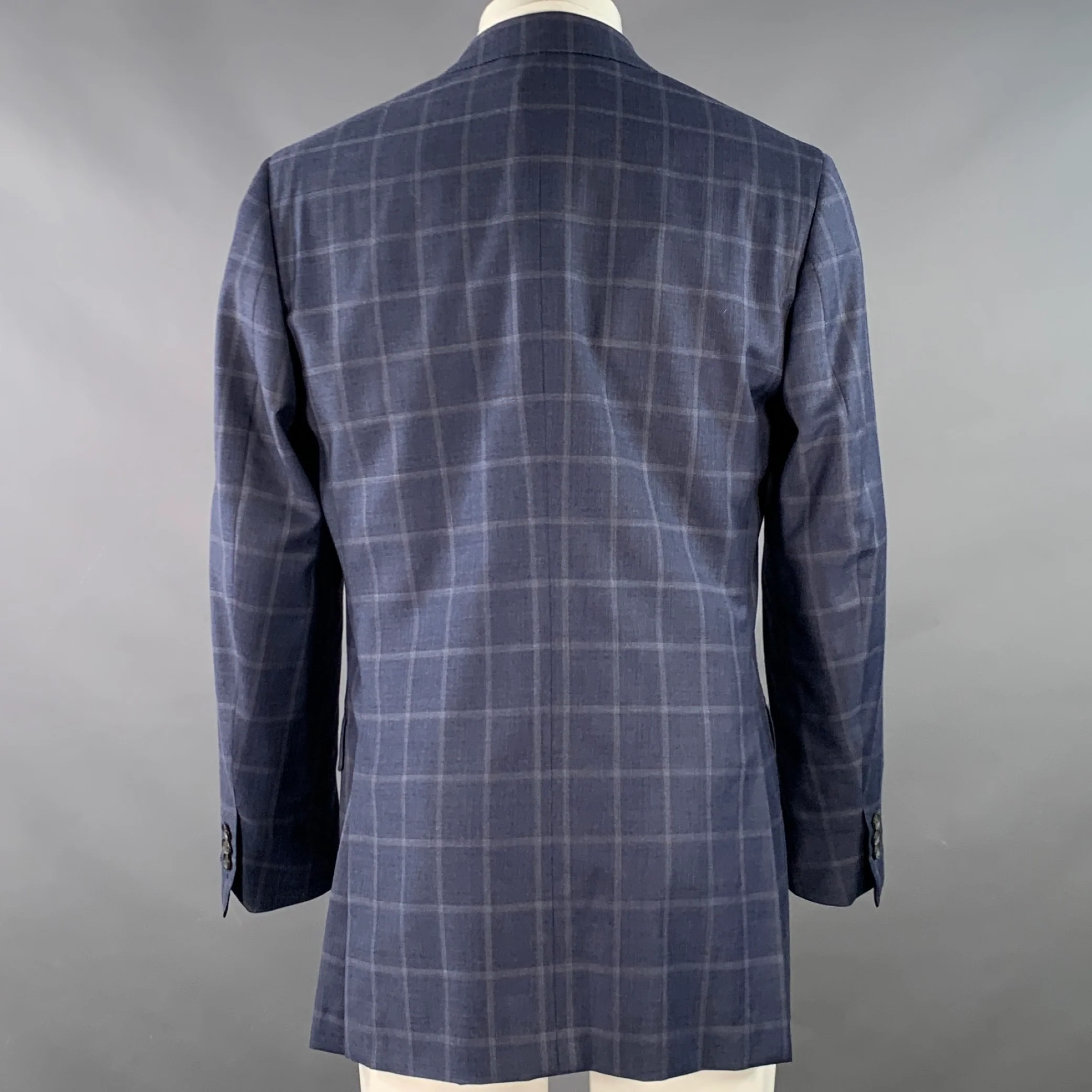 ISAIA Size 40 Blue Orange Plaid Wool Single Breasted Sport Coat - Image 3
