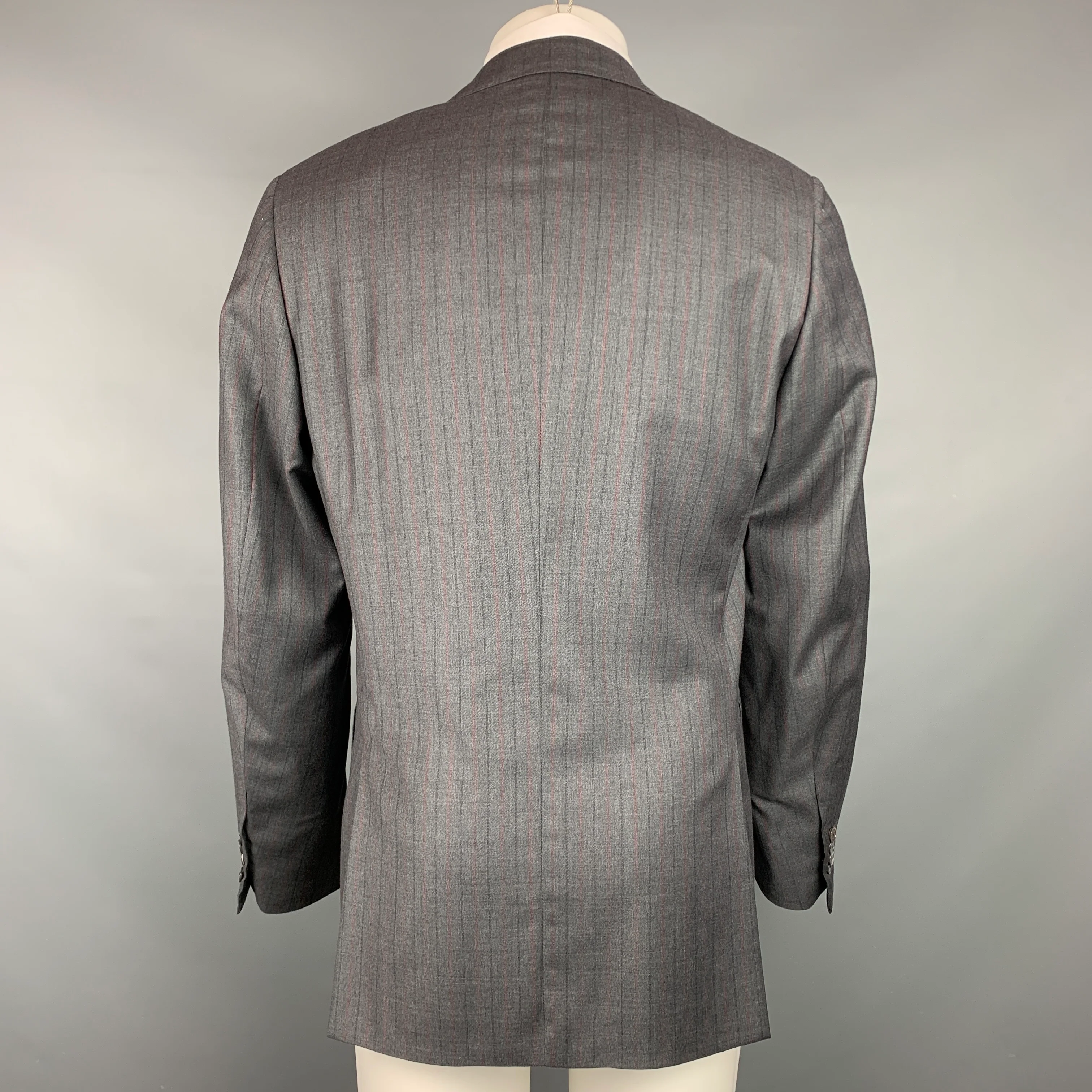 ISAIA Size 40 Grey Charcoal Red Stripe Wool Notch Lapel Sport Coat - Image 3