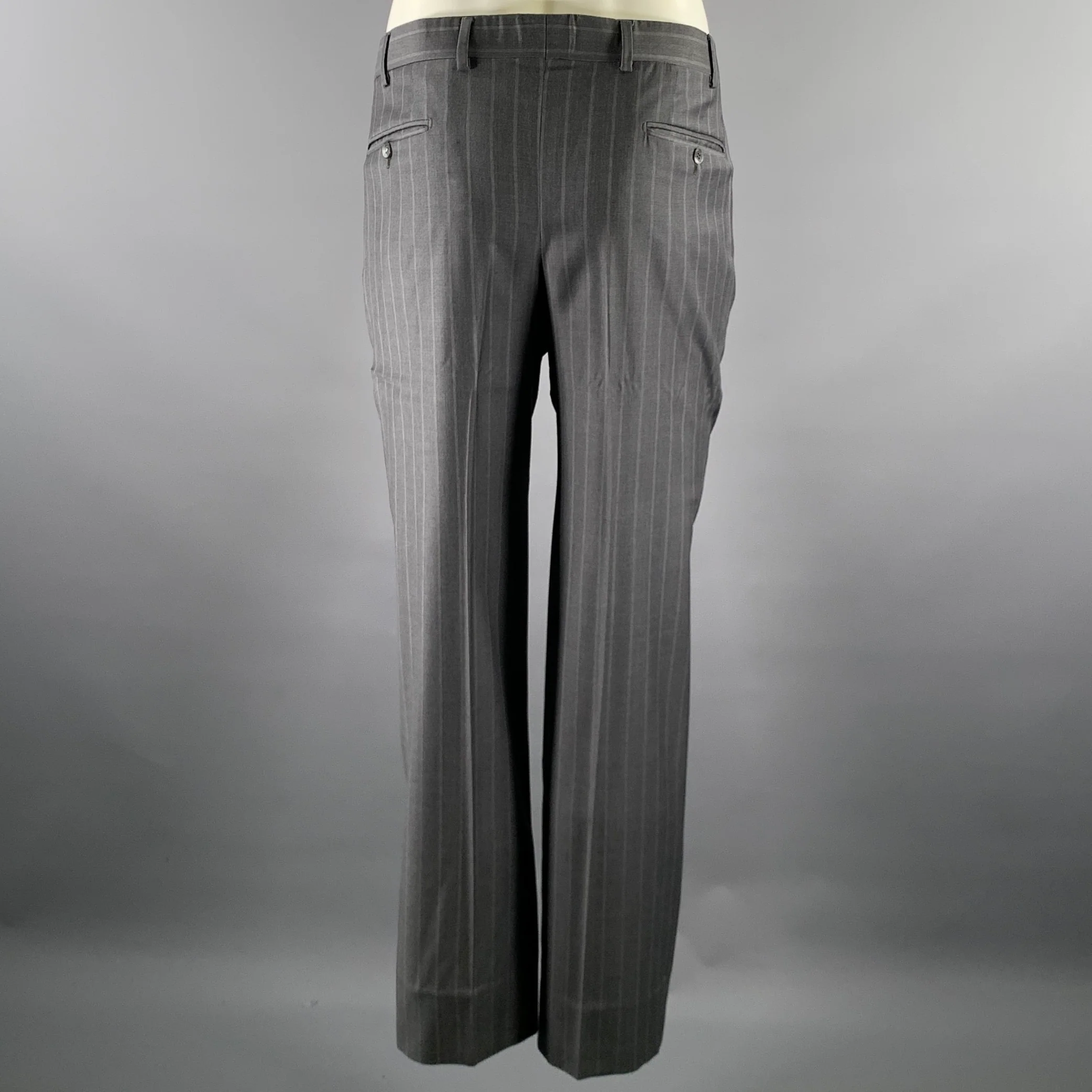 ISAIA Size 40 Grey Pinstripe Wool Notch Lapel 2 Piece Suit - Image 6