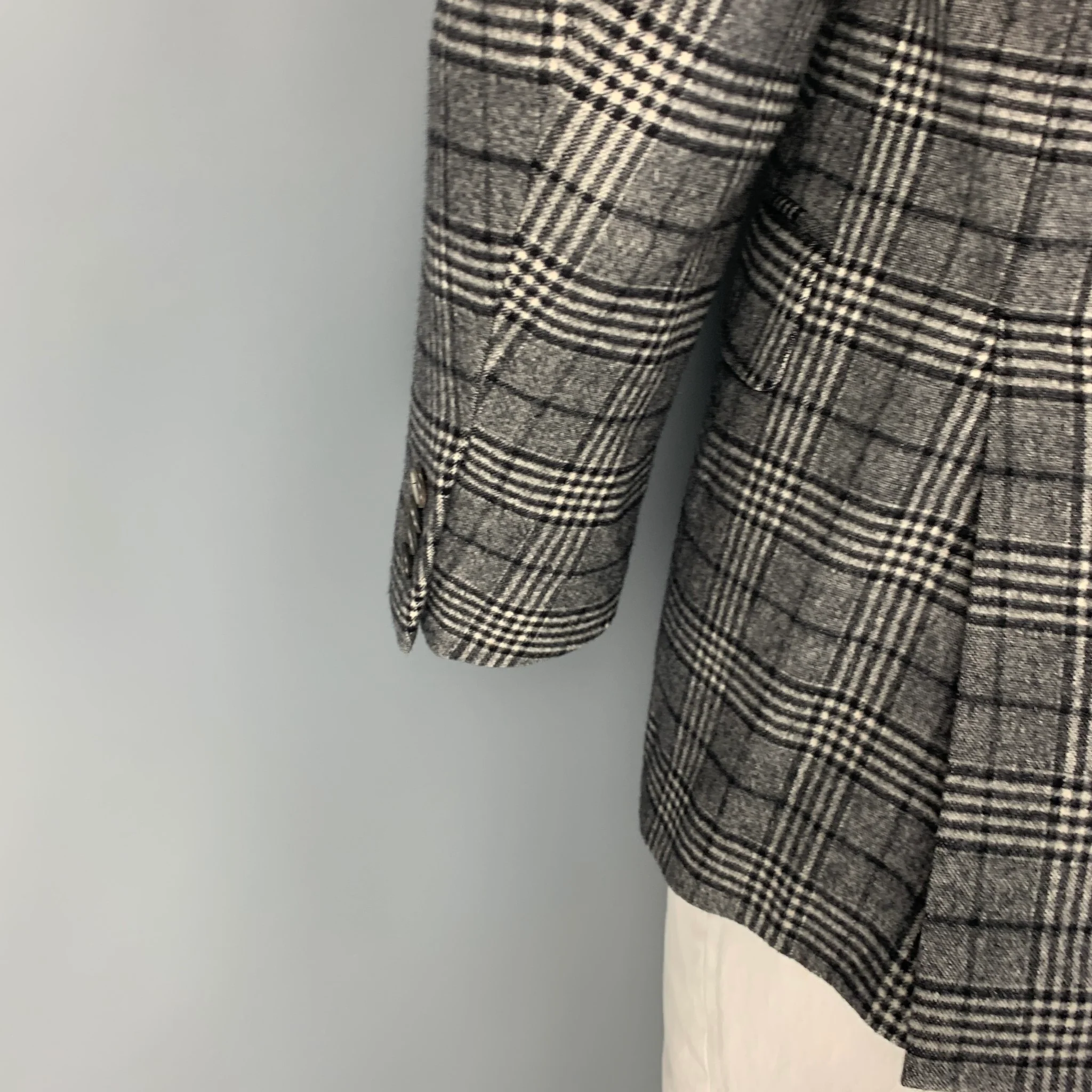 ISAIA Size 42 Black White Plaid Wool Single Breasted Sport Coat - Image 4