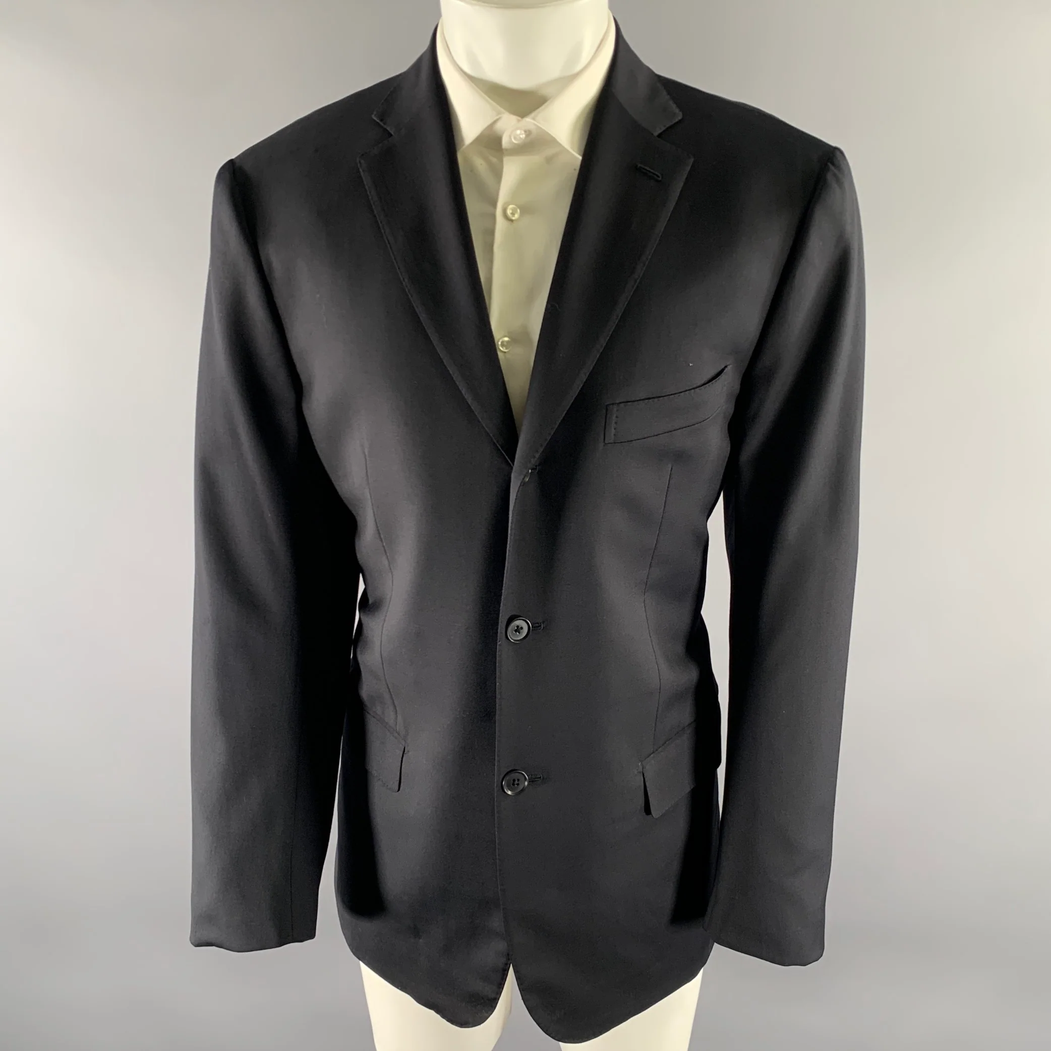 ISAIA Size 42 Black Wool Notch Lapel Sport Coat