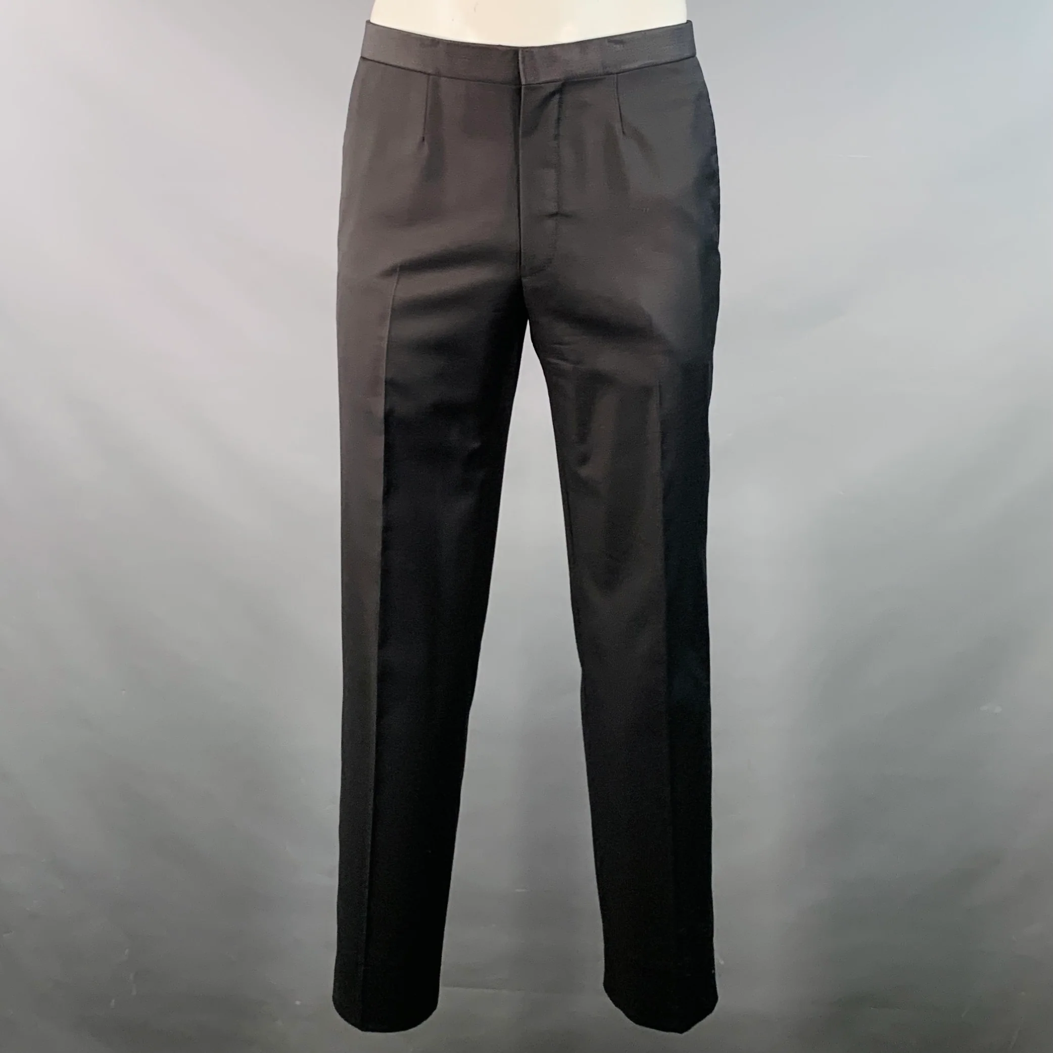 ISAIA Size 42 Regular Black Wool Satin Peak Lapel Tuxedo - Image 5