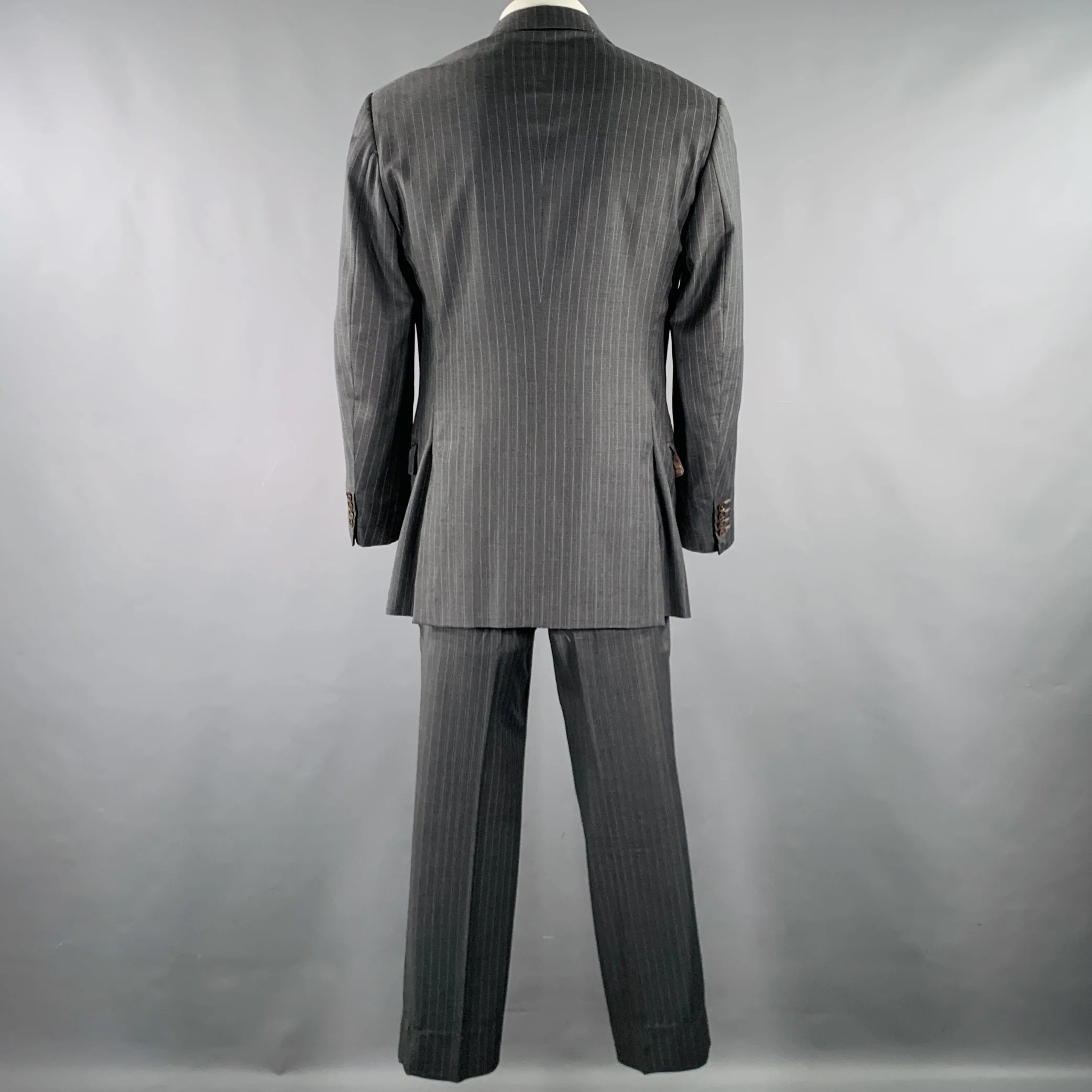 ISAIA Size 44 Grey Light Blue Pinstripe Wool Single Breasted Suit - Image 3