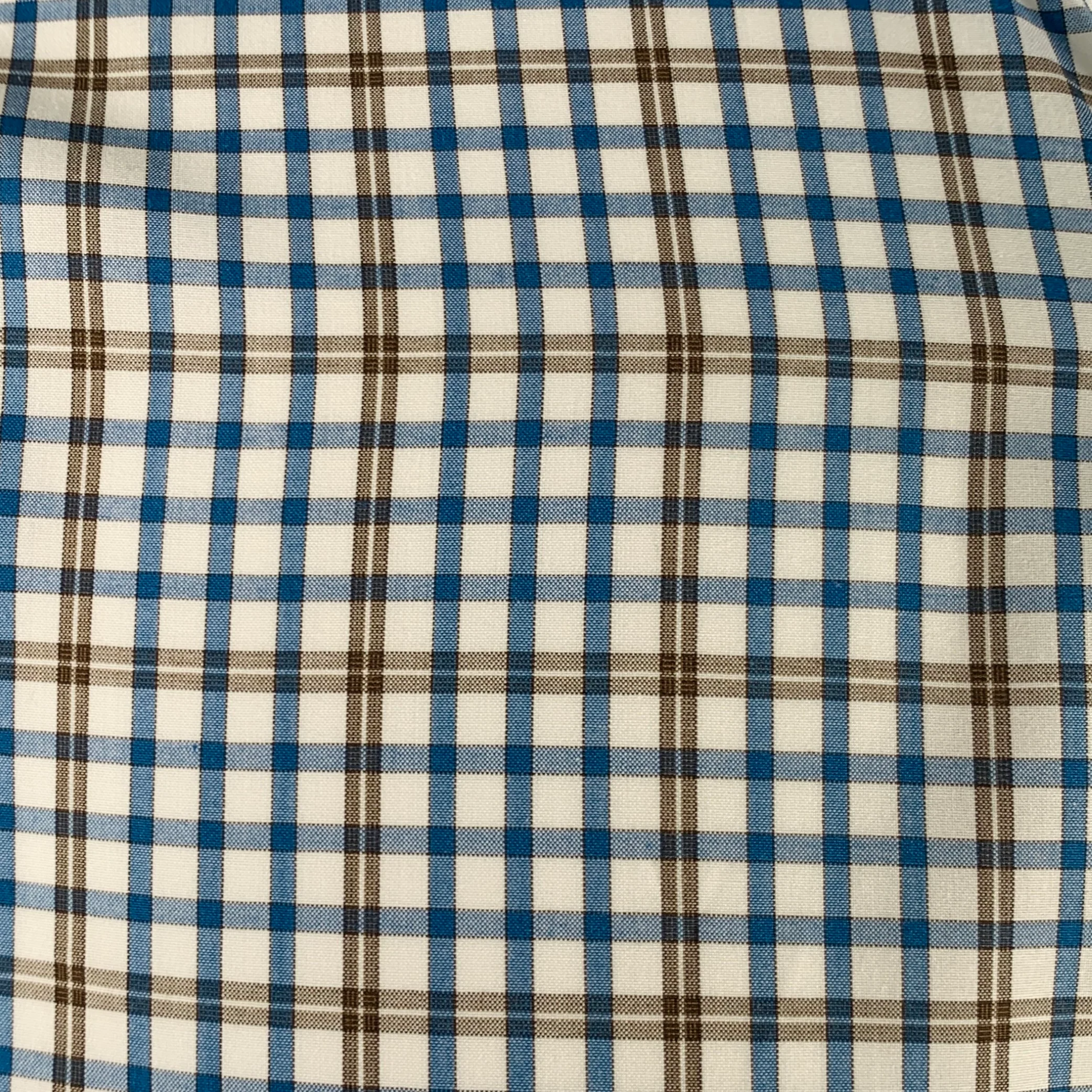 ISAIA Size M Blue White Brown Plaid Cotton Spread Collar Long Sleeve Shirt - Image 2