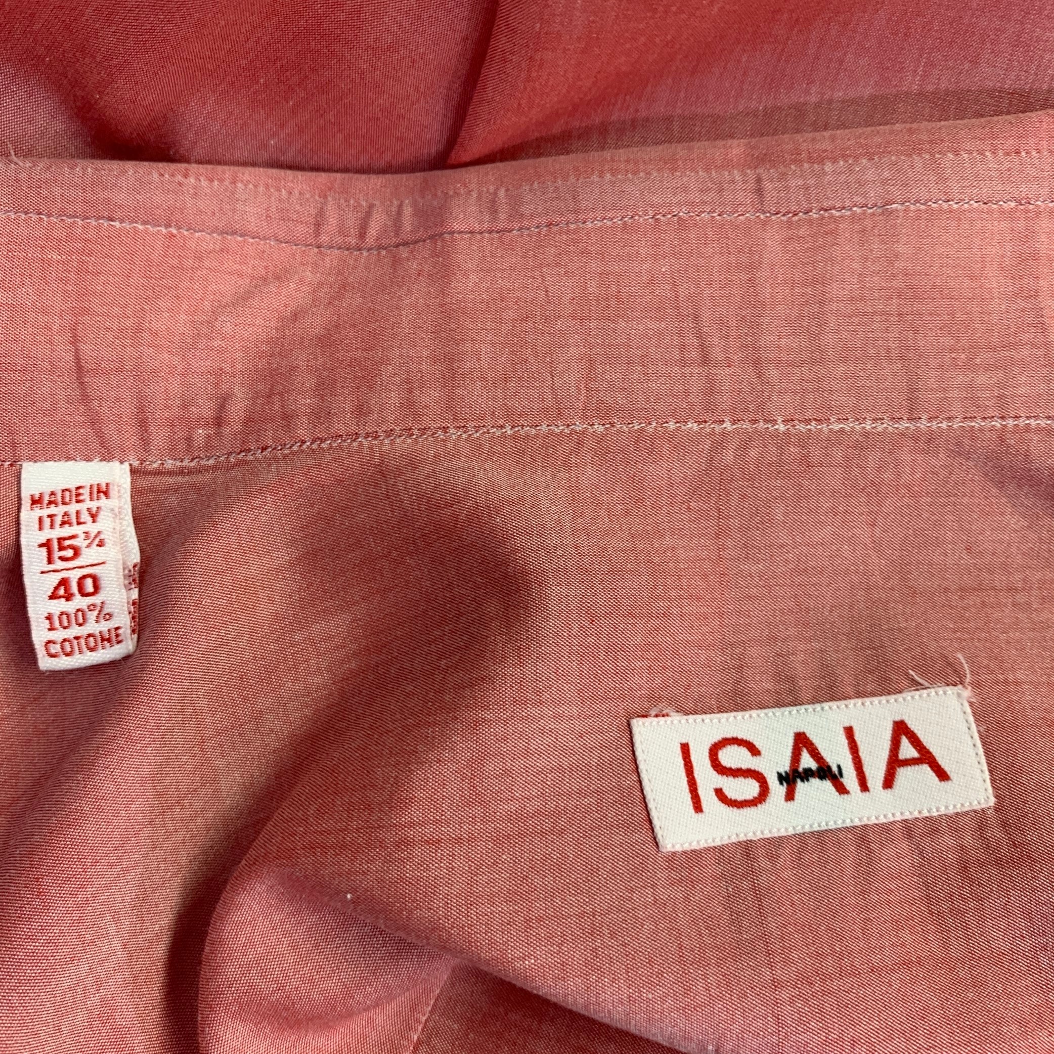 ISAIA Size M Orange Coral Cotton Spread Collar Long Sleeve Shirt - Image 5