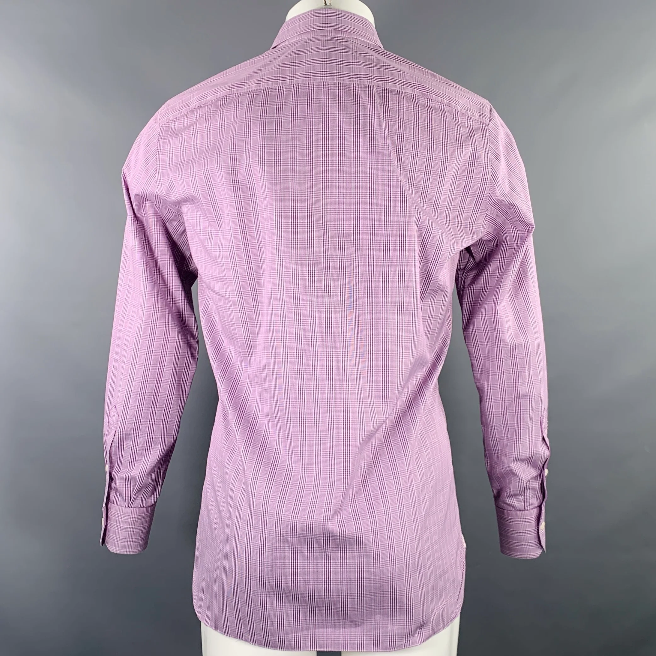 ISAIA Size M Purple White Glenplaid Cotton Spread Collar Long Sleeve Shirt - Image 4