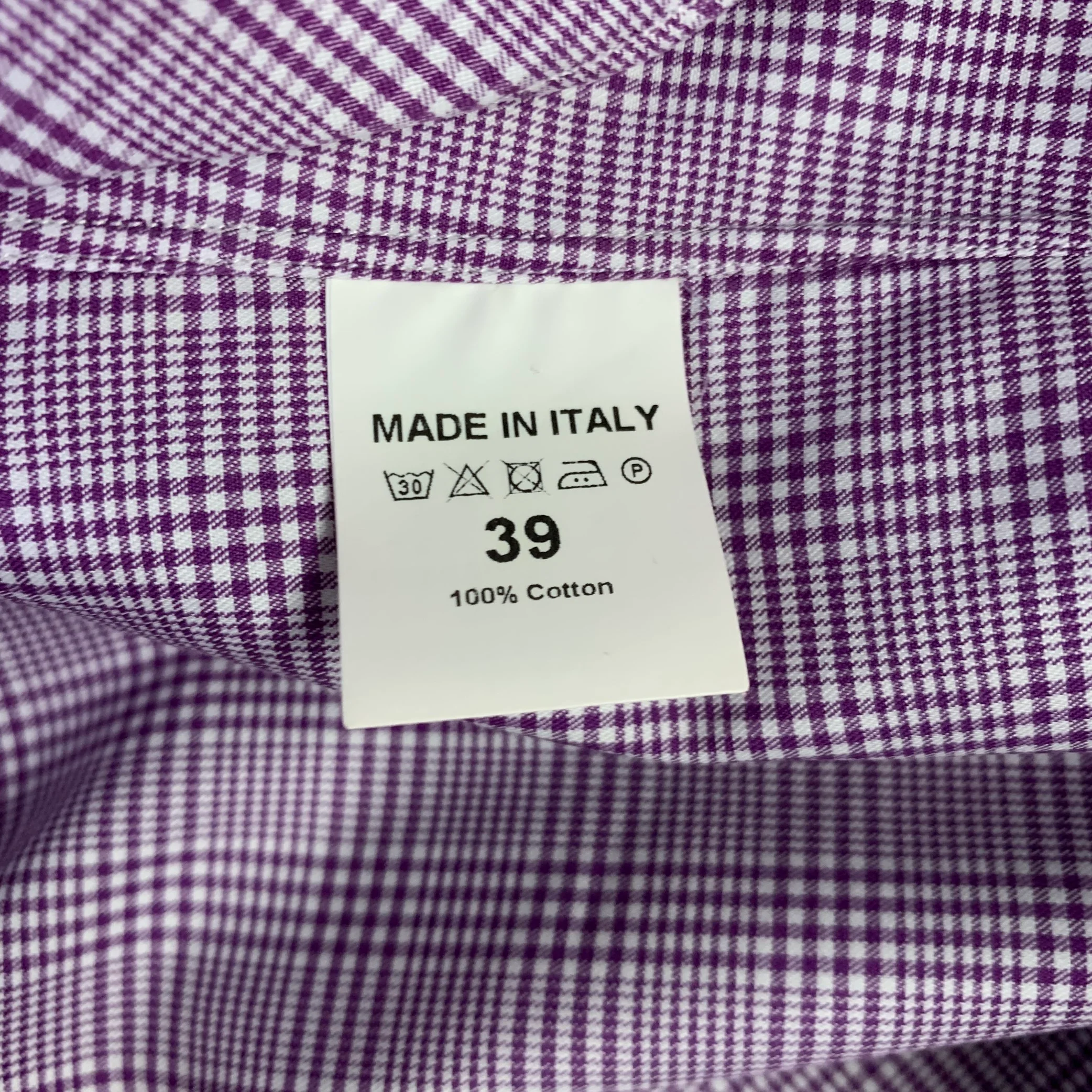 ISAIA Size M Purple White Glenplaid Cotton Spread Collar Long Sleeve Shirt - Image 6