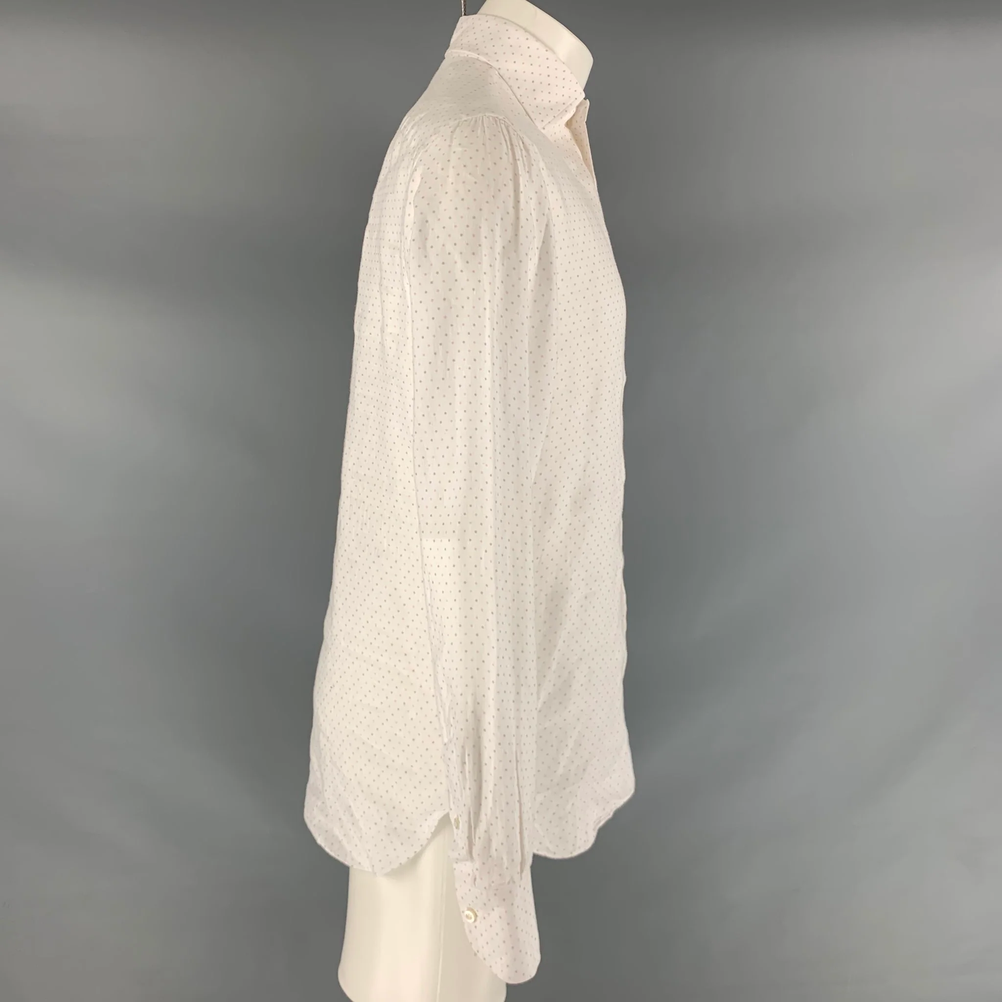 ISAIA Size M White Pink Dots Linen Button Up Long Sleeve Shirt - Image 2