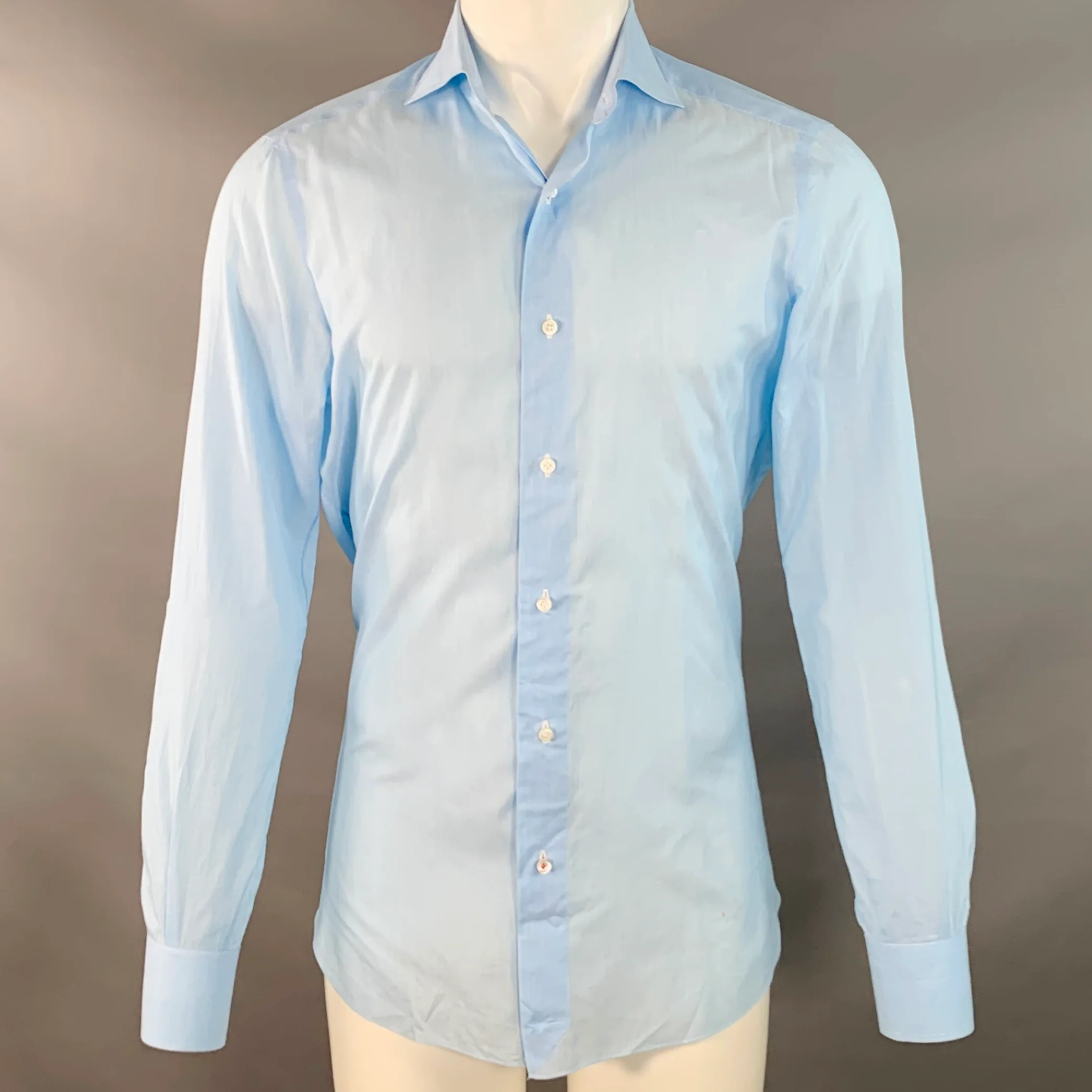ISAIA Size S Blue White Stripe Cotton Spread Collar Long Sleeve Shirt