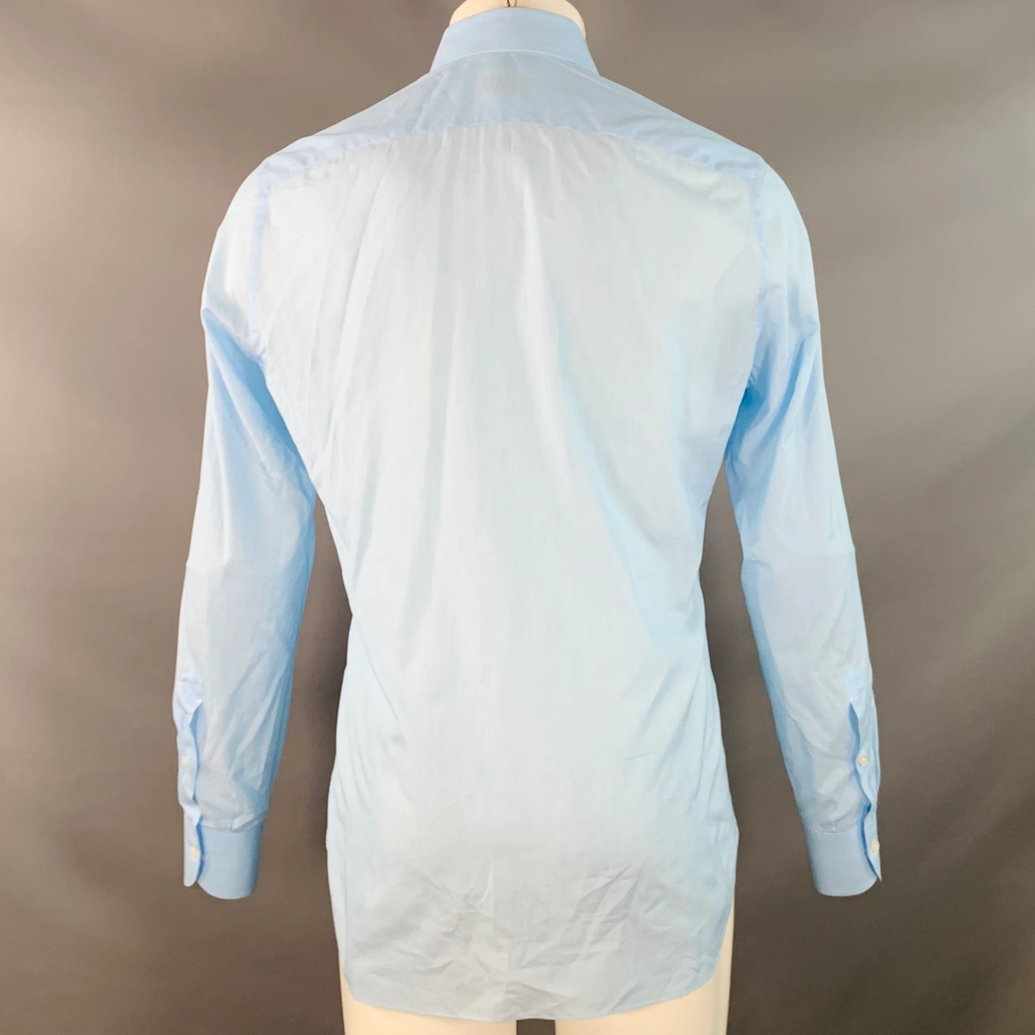 ISAIA Size S Blue White Stripe Cotton Spread Collar Long Sleeve Shirt - Image 4