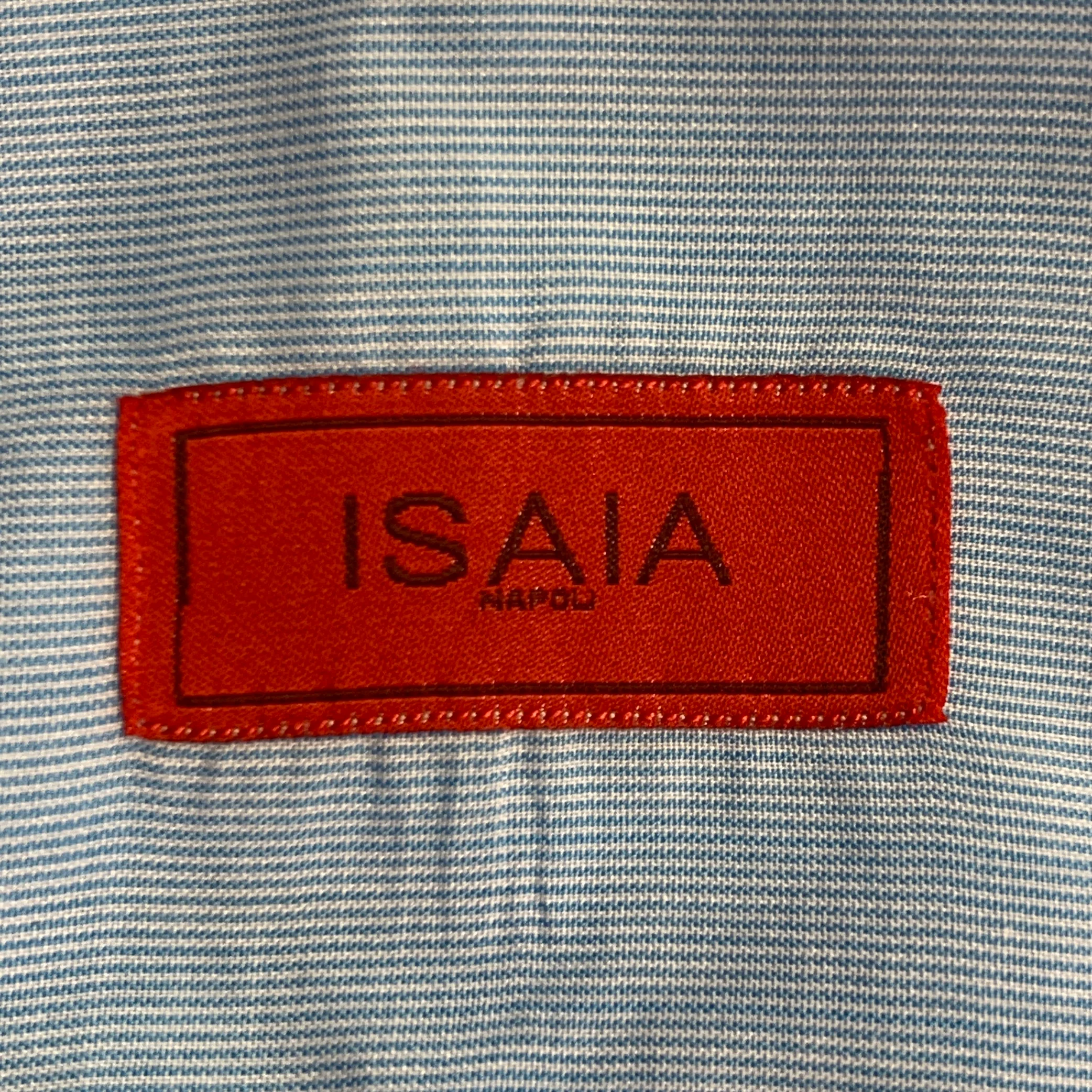 ISAIA Size S Blue White Stripe Cotton Spread Collar Long Sleeve Shirt - Image 6