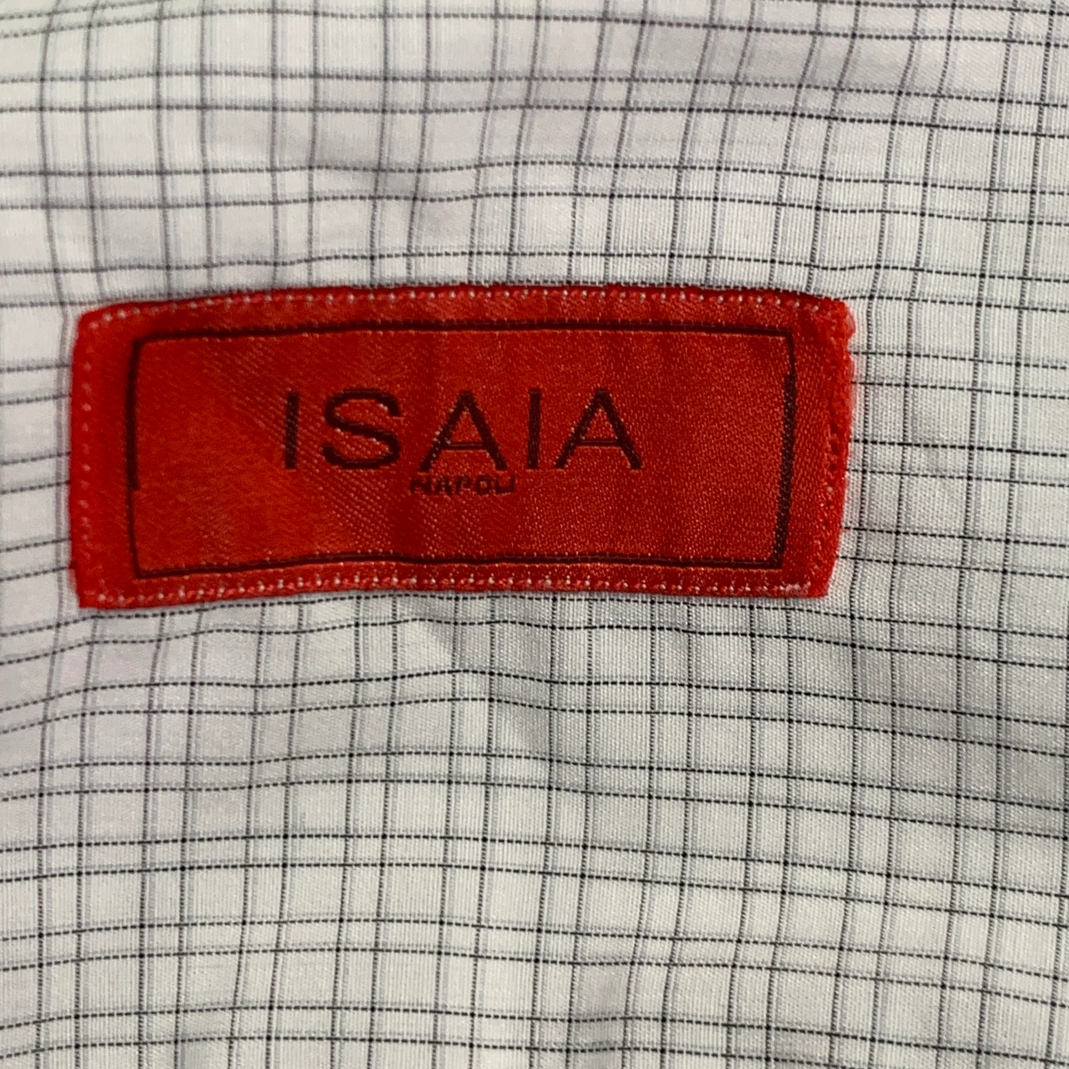 ISAIA Size S White Grey Checkered Cotton Spread Collar Long Sleeve Shirt - Image 5