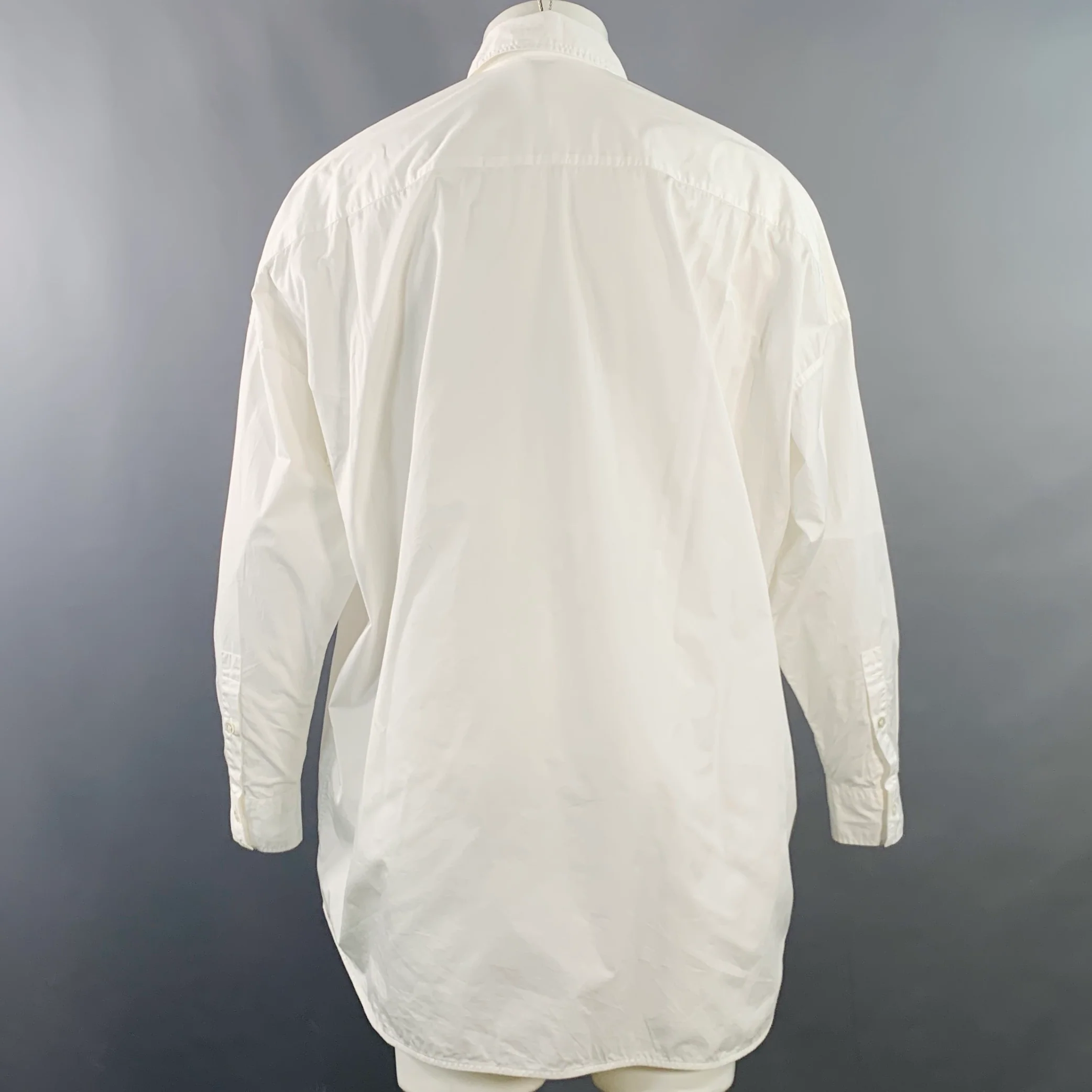 ISCRIRE SS20 Size S White Cotton Oversized One Pocket Volume Long Sleeve Shirt - Image 4