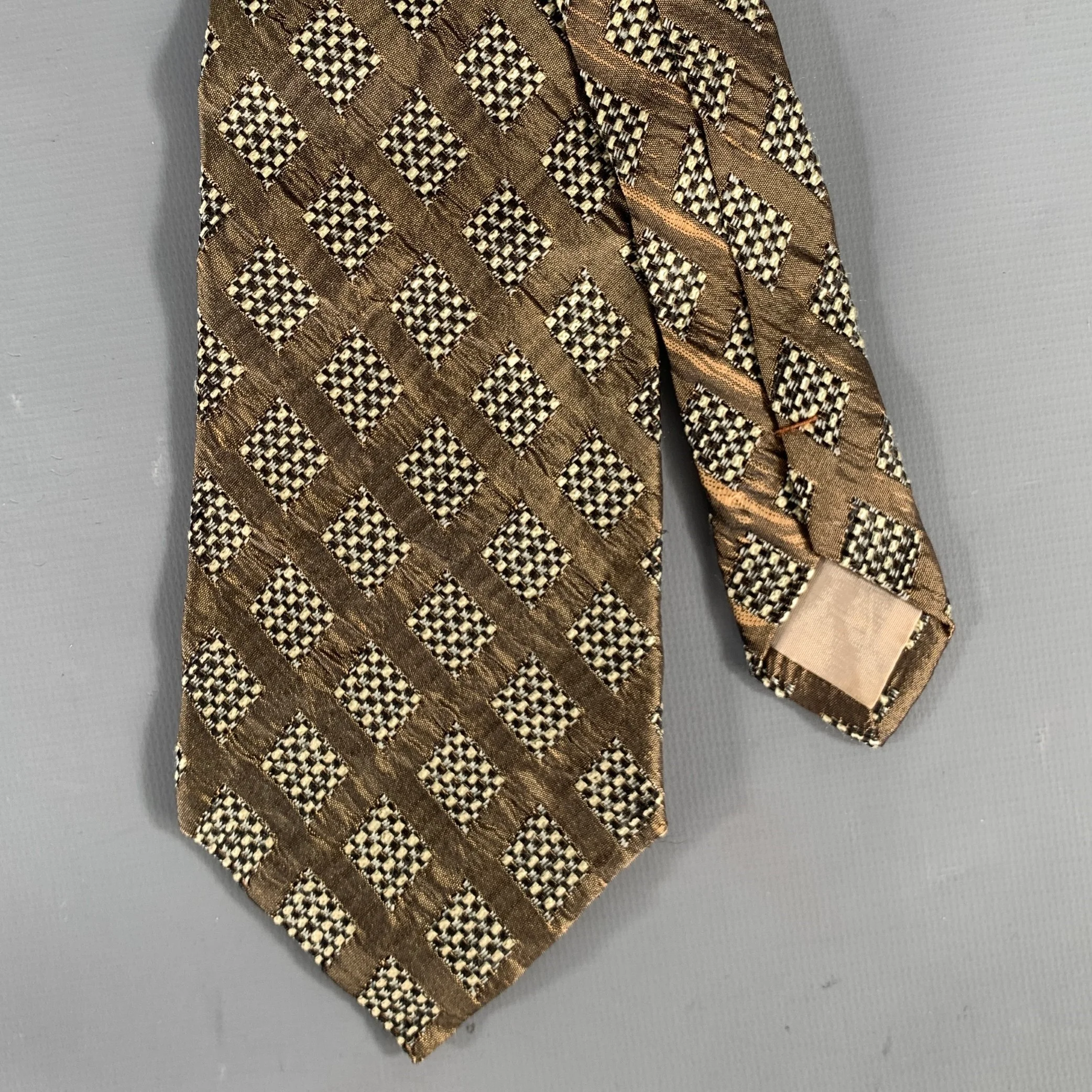 ISSEY MIYAKE Brown White Plaid Silk Tie