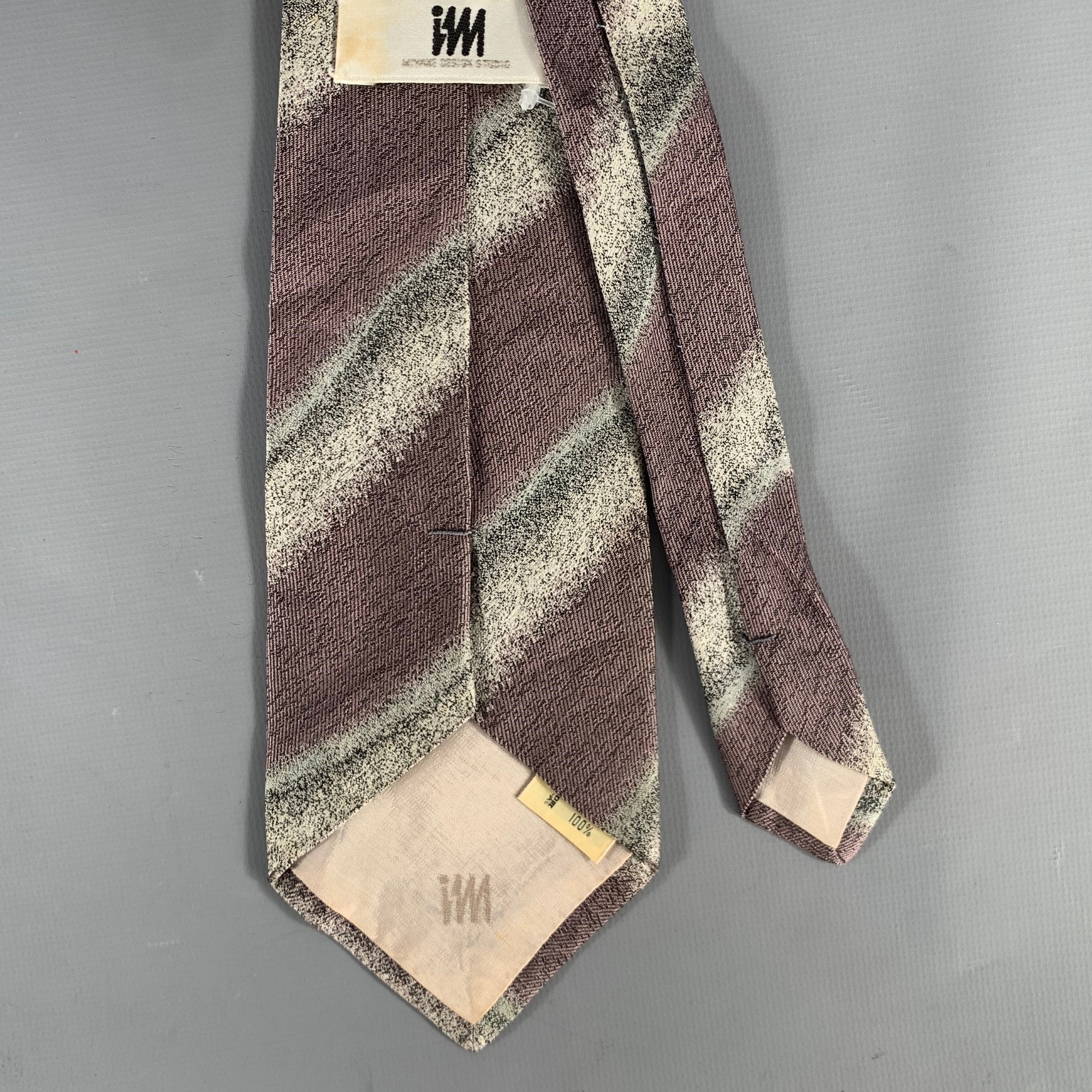 ISSEY MIYAKE Grey Mauve Stripe Silk Tie - Image 2