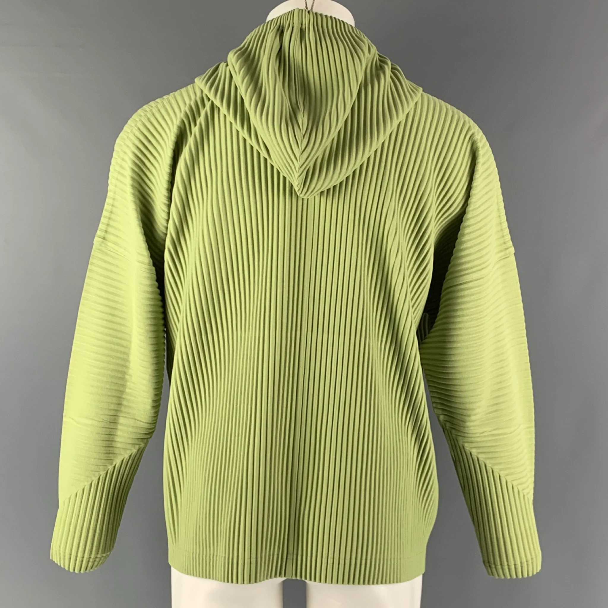 ISSEY MIYAKE HOMME PLISSE Size M Green Chartreuse Pleated Polyester Hooded Pullover - Image 3