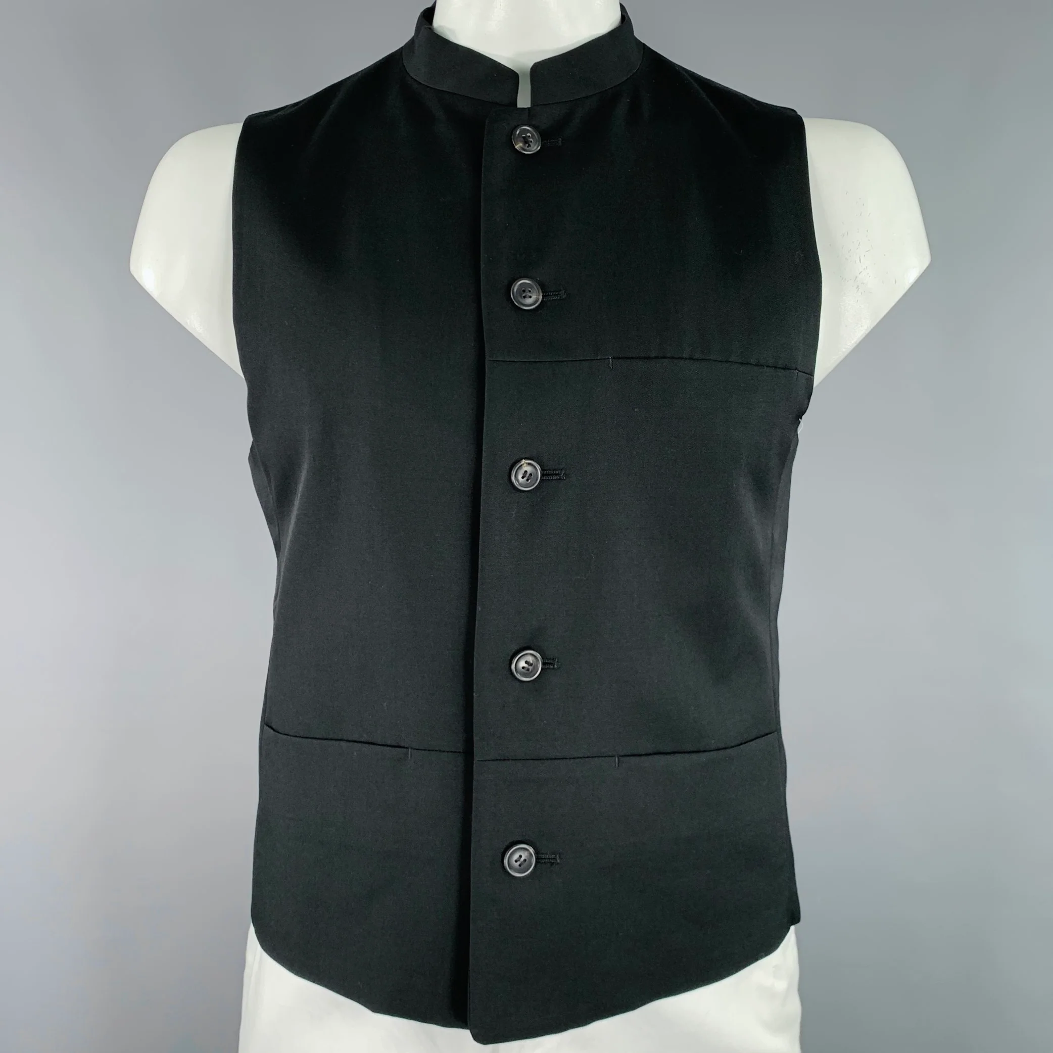 ISSEY MIYAKE Size 40 Black Wool Nehru Collar Vest