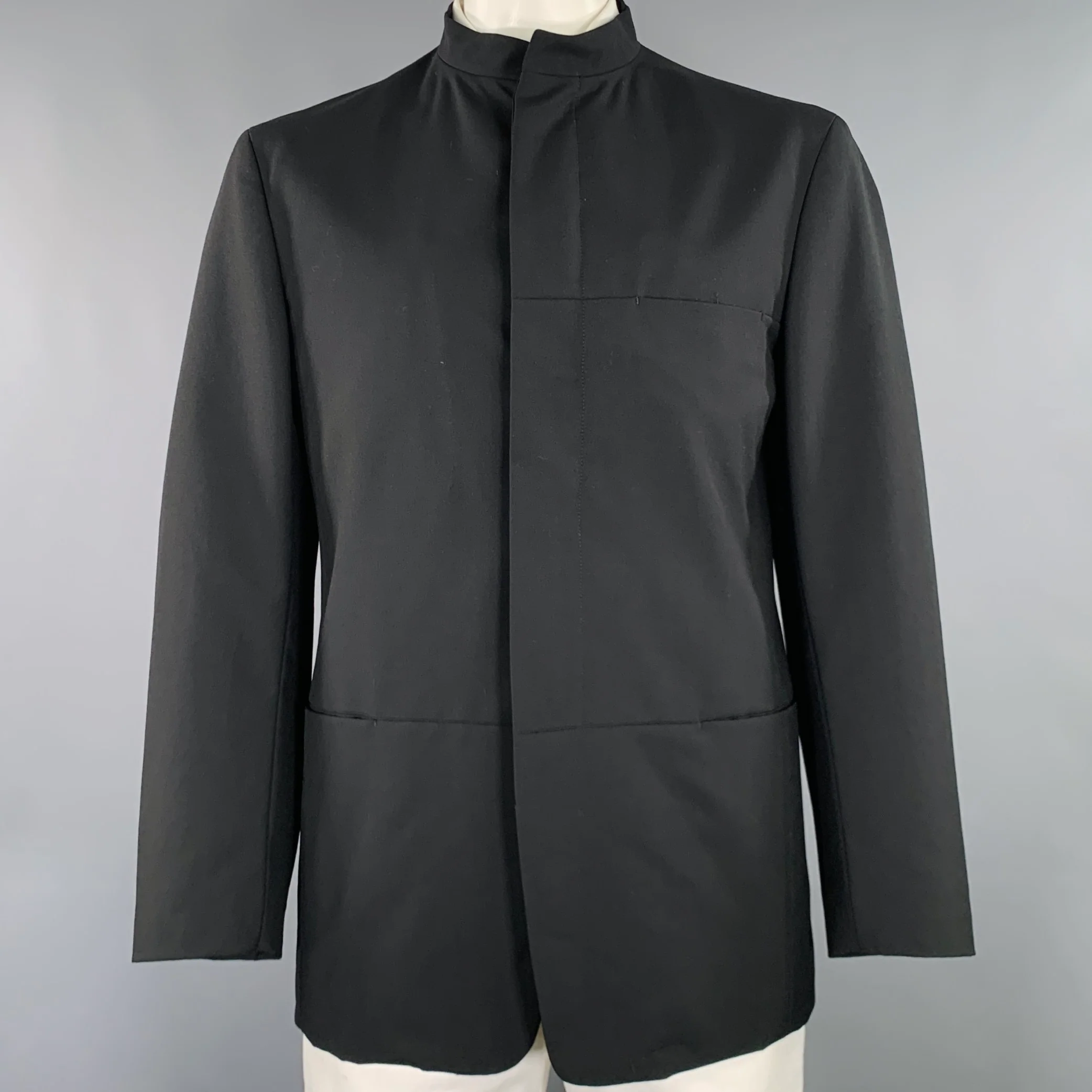 ISSEY MIYAKE Size 42 Black Wool Nehru Collar Sport Coat