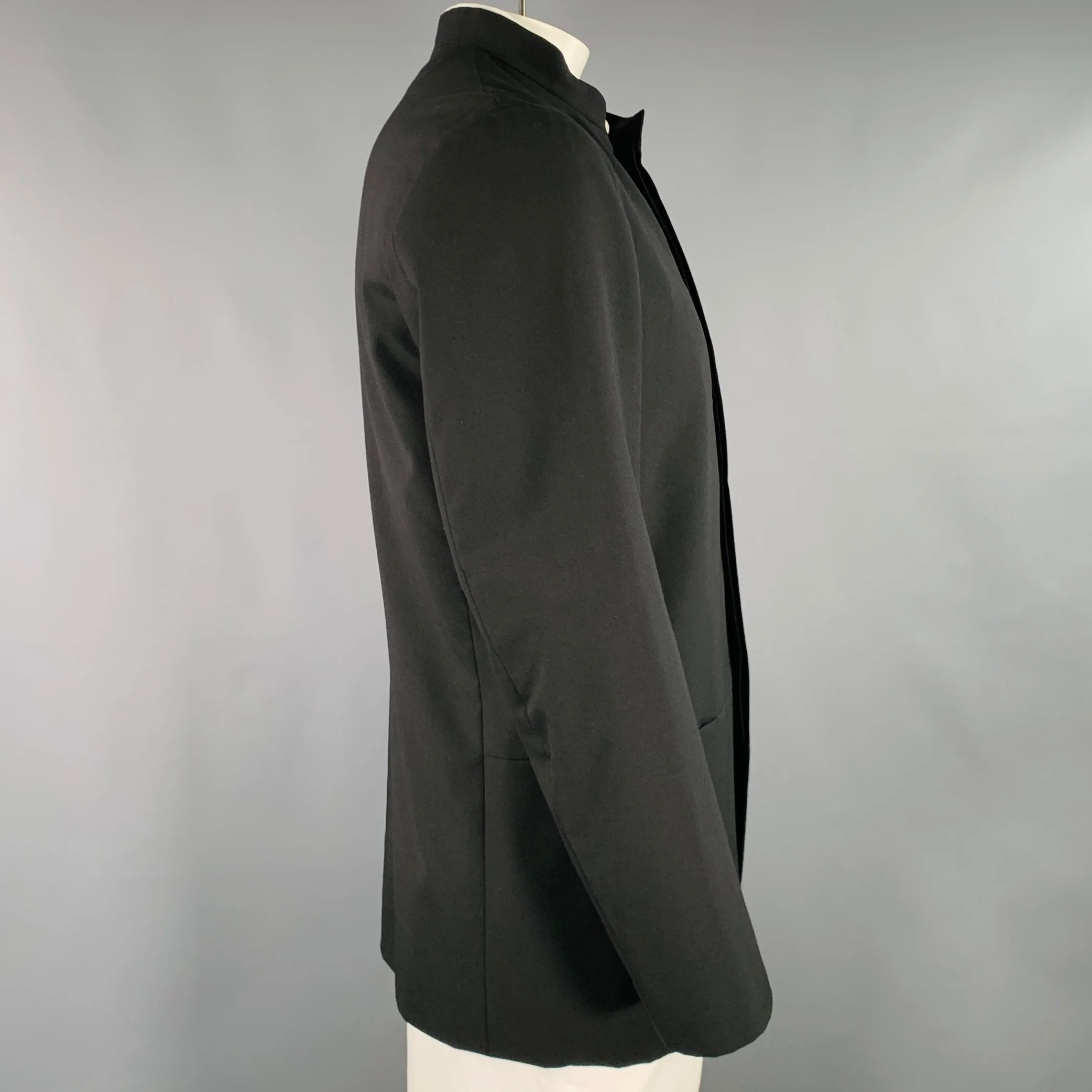 ISSEY MIYAKE Size 42 Black Wool Nehru Collar Sport Coat - Image 2
