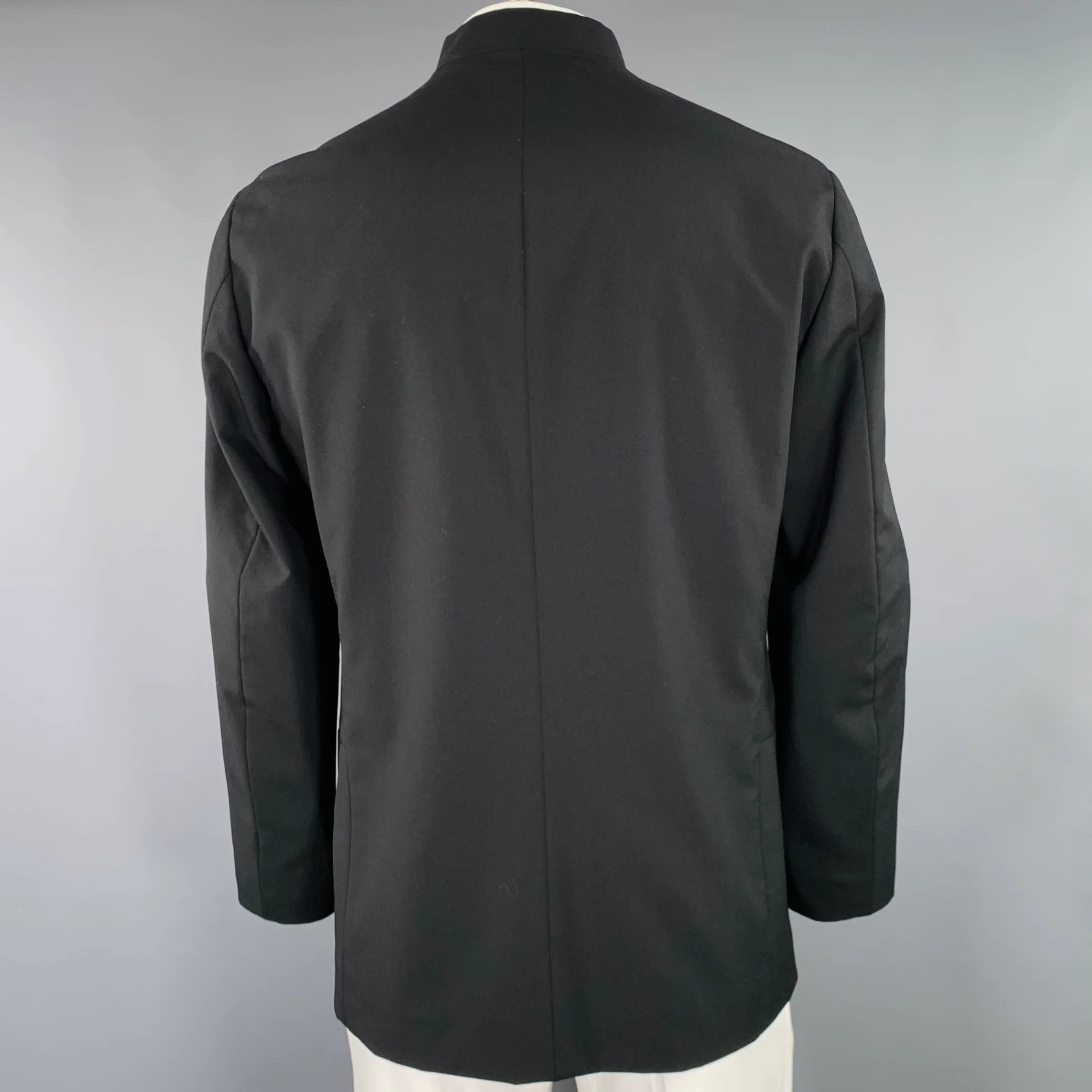 ISSEY MIYAKE Size 42 Black Wool Nehru Collar Sport Coat - Image 3