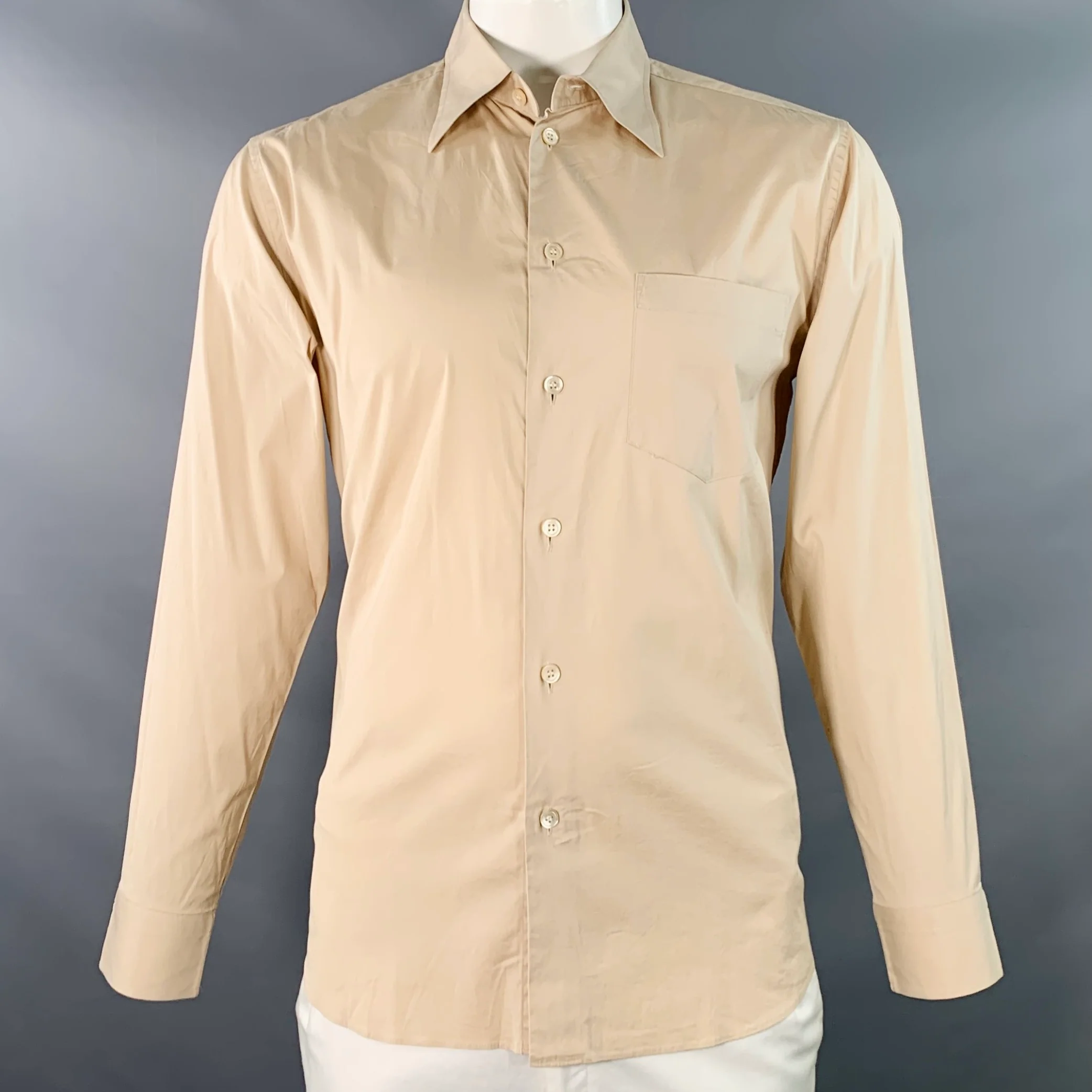 ISSEY MIYAKE Size L Beige Cotton Blend One Pocket Long Sleeve Shirt