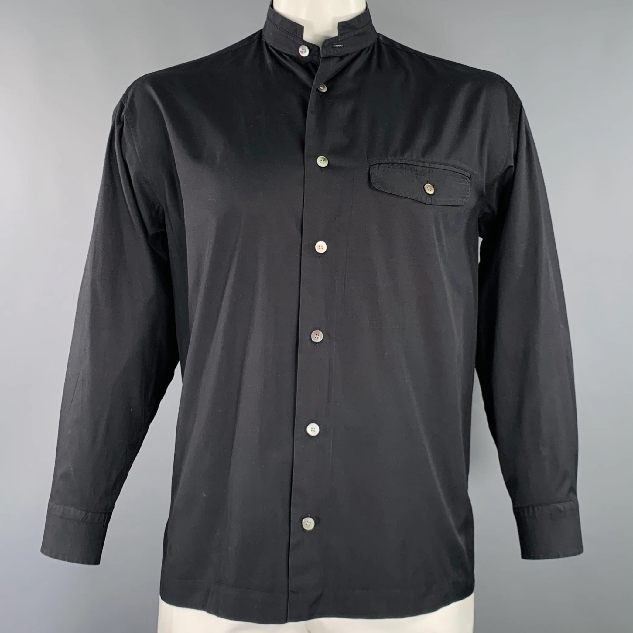 ISSEY MIYAKE Size L Black Cotton One Pocket Long Sleeve Shirt