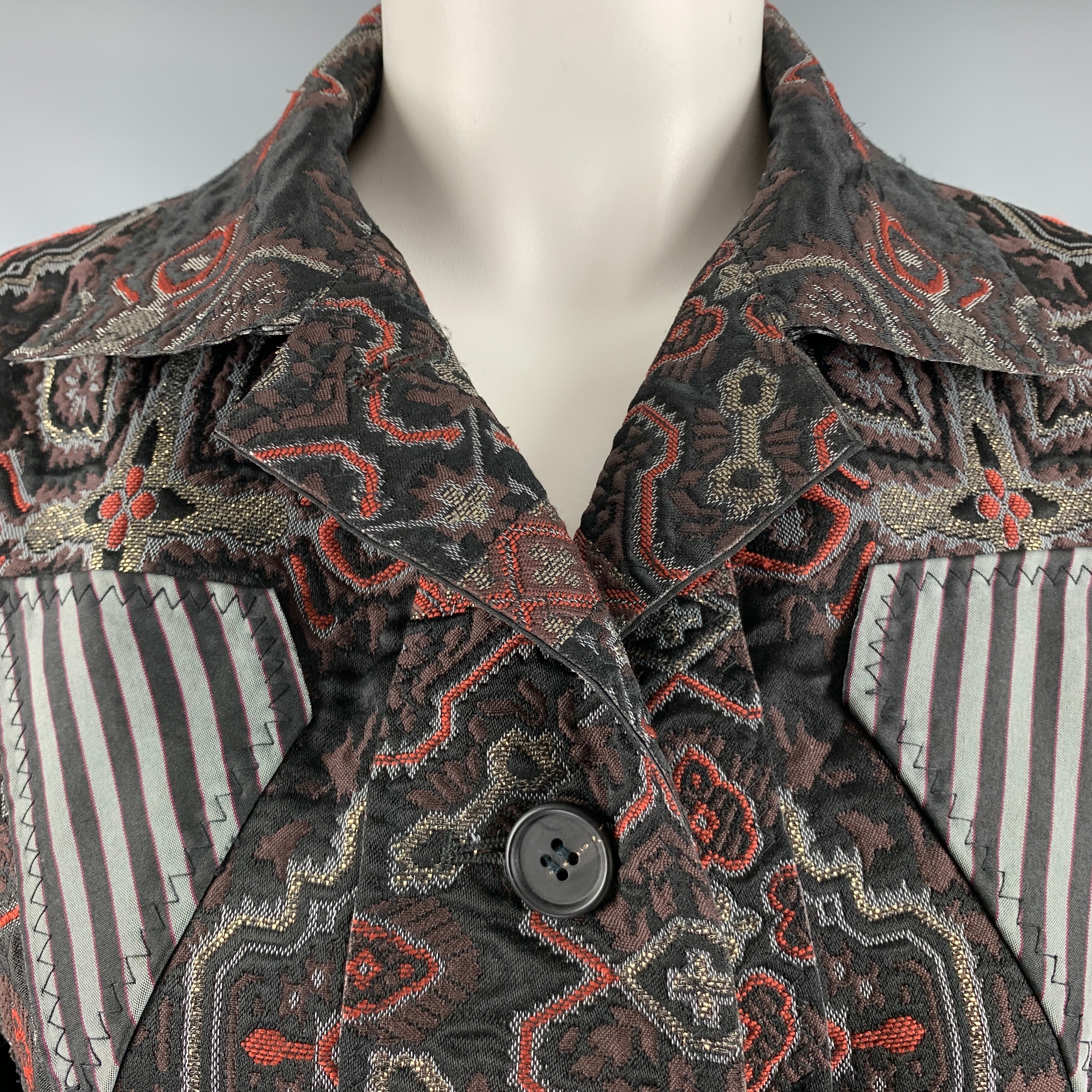 ISSEY MIYAKE Size L Brown Grey Polyester Jacquard Buttoned Jacket - Image 2