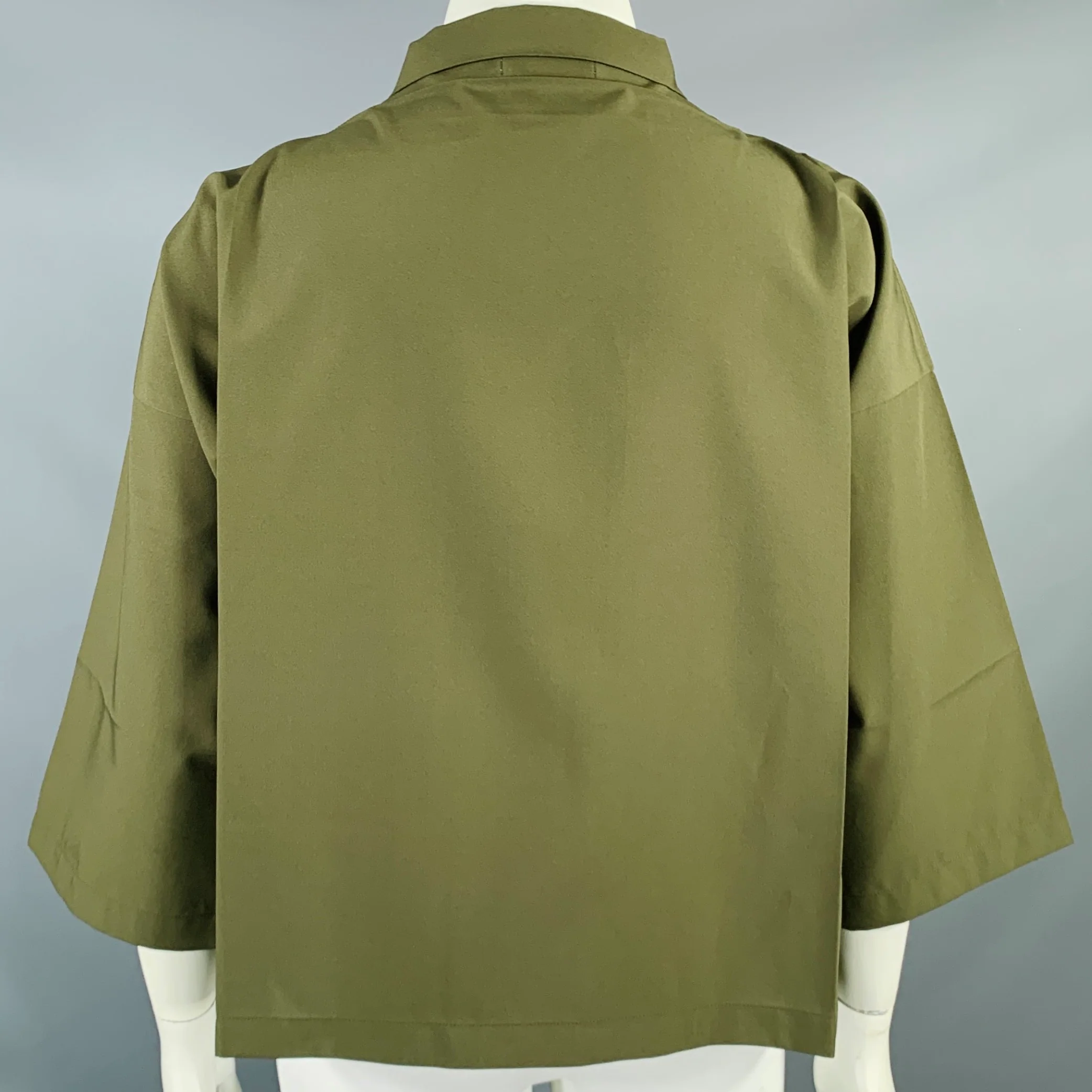 ISSEY MIYAKE Size L Olive Green Polyester Dolman Sleeve Jacket - Image 4