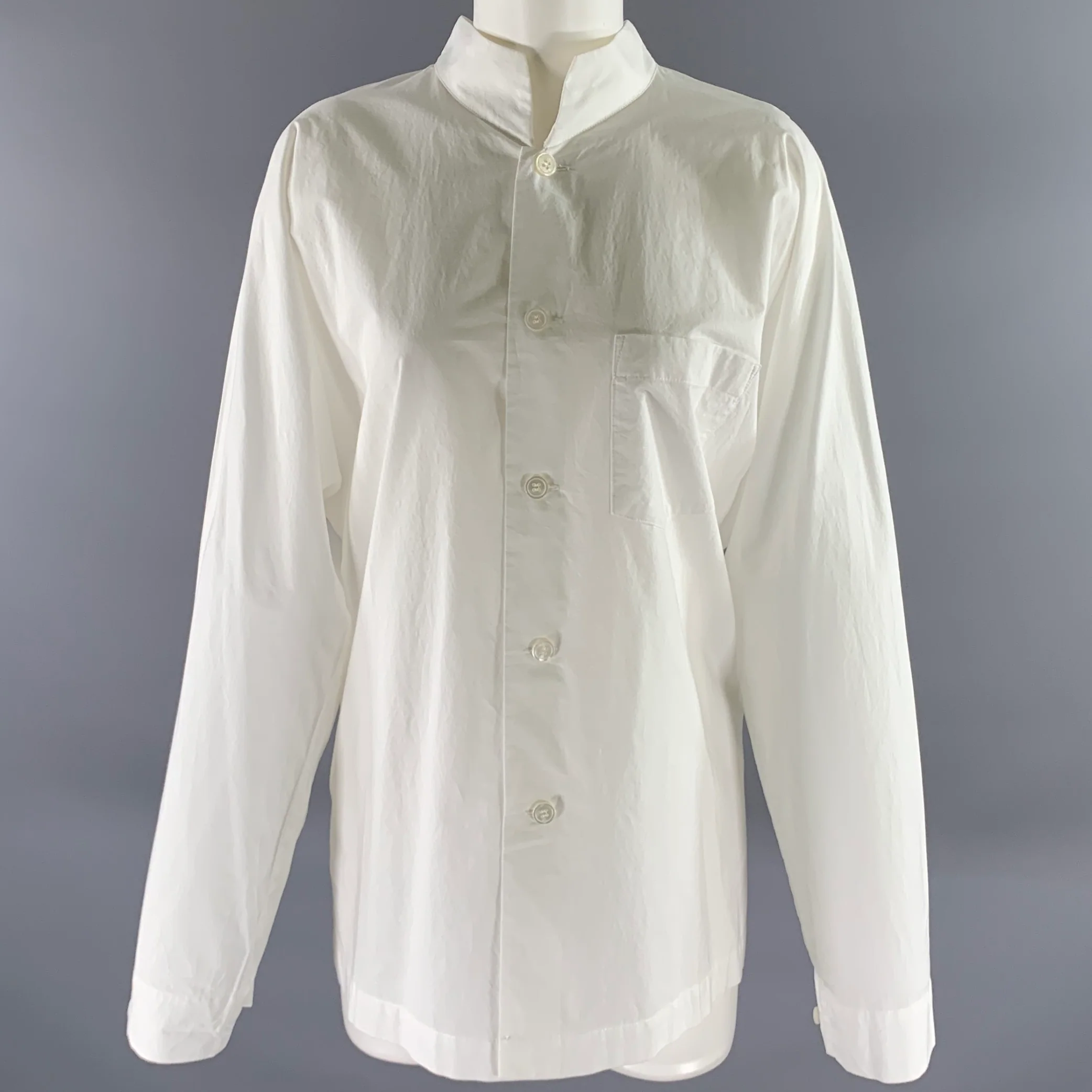 ISSEY MIYAKE Size L White Cotton Nehru Collar Shirt