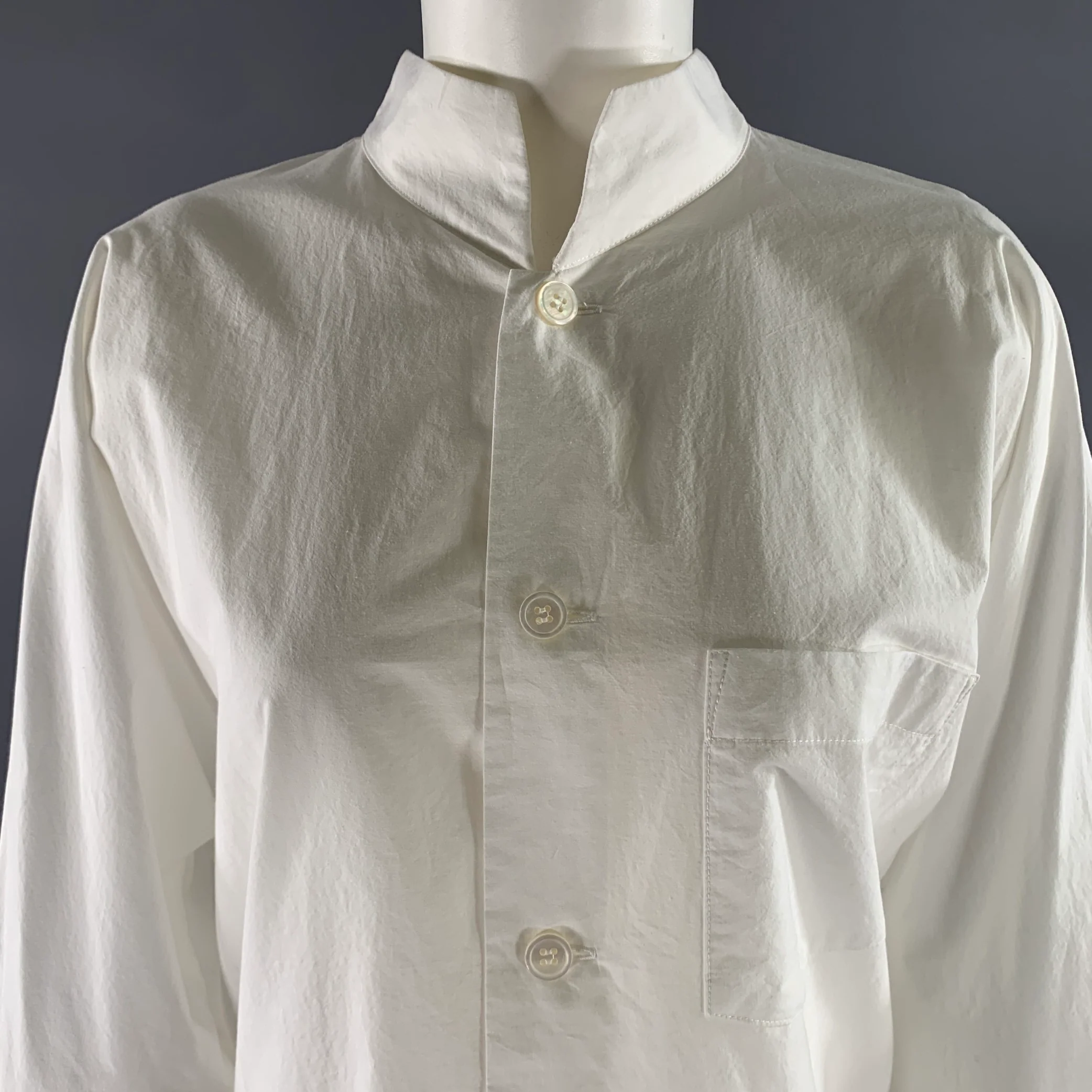 ISSEY MIYAKE Size L White Cotton Nehru Collar Shirt - Image 2