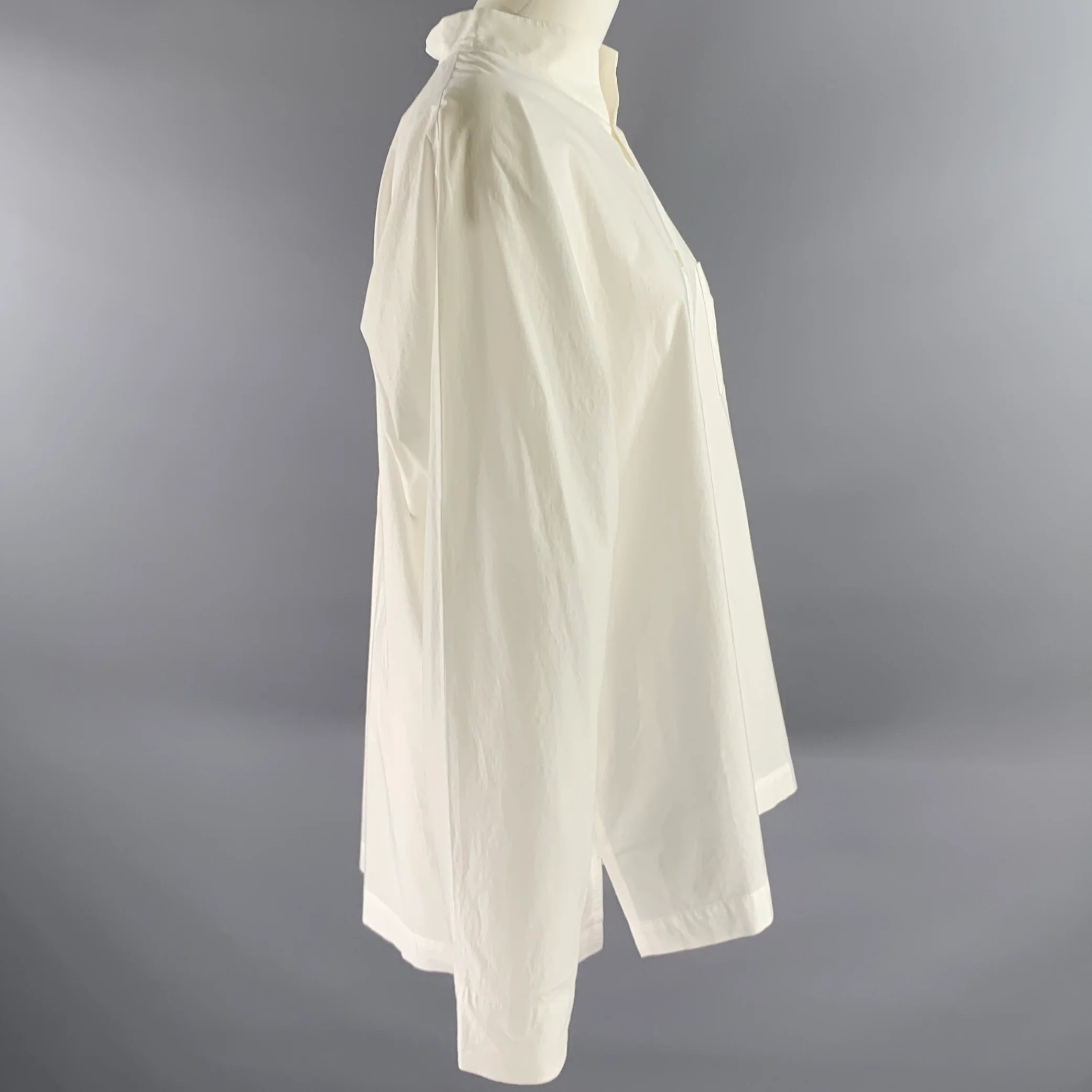 ISSEY MIYAKE Size L White Cotton Nehru Collar Shirt - Image 3