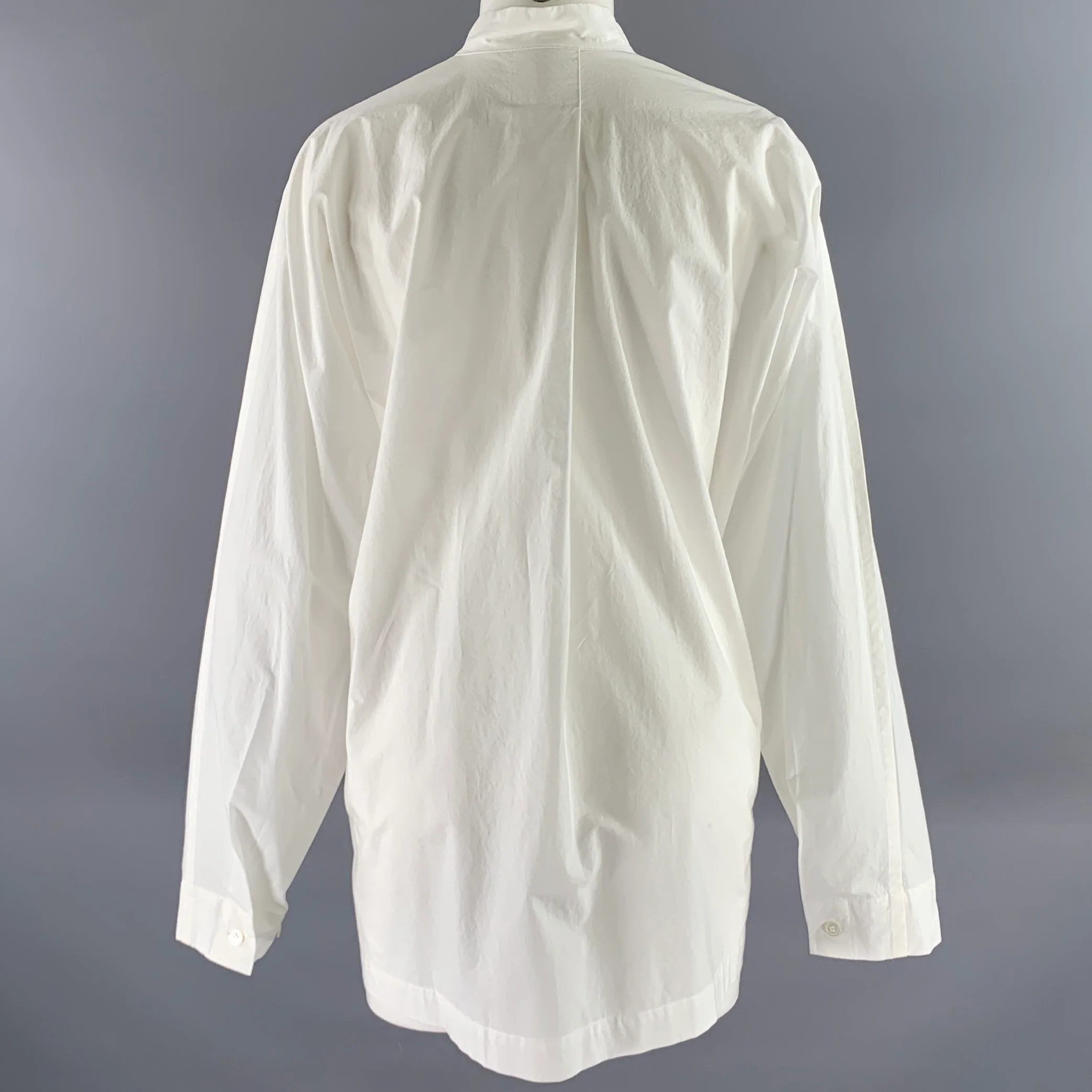 ISSEY MIYAKE Size L White Cotton Nehru Collar Shirt - Image 4