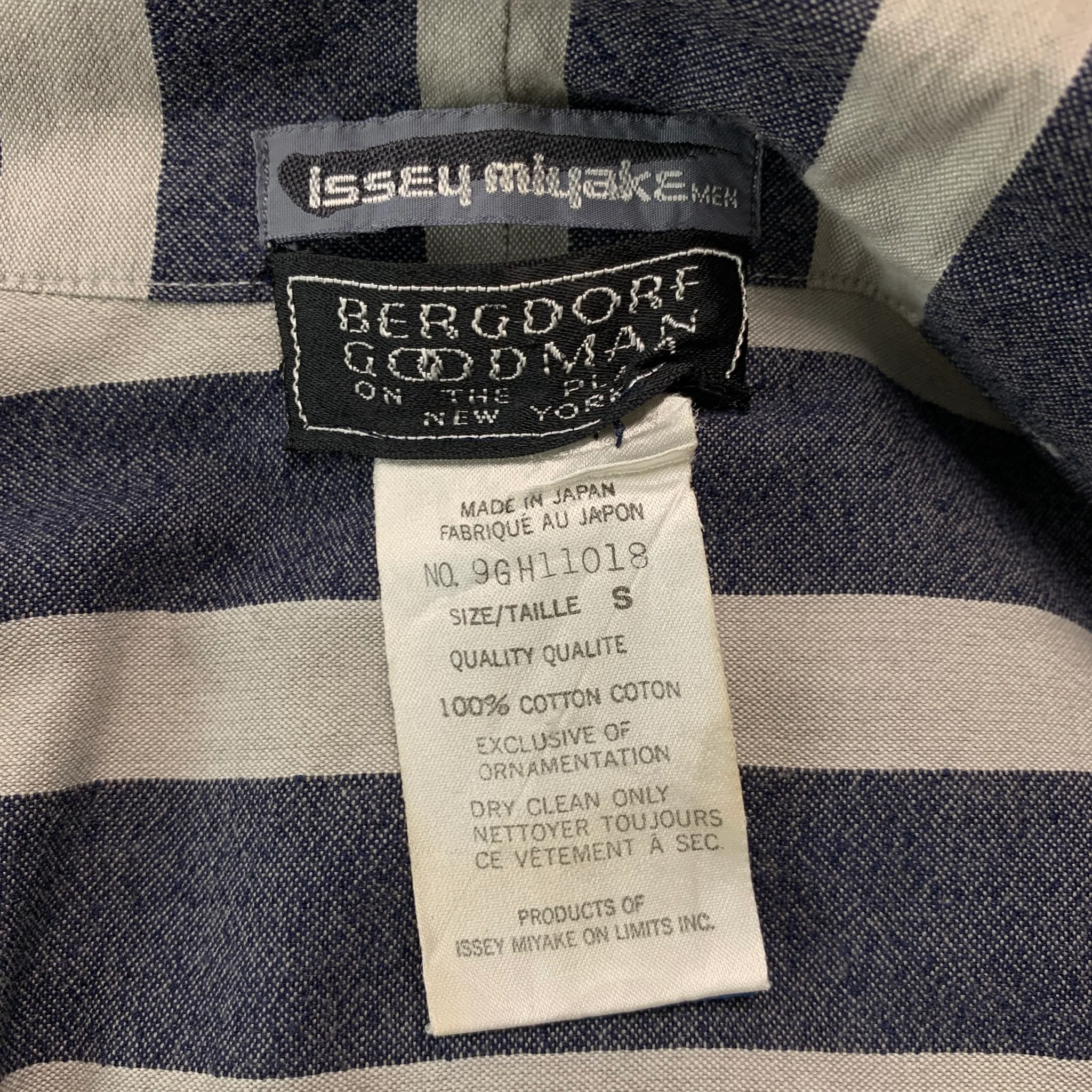 ISSEY MIYAKE Size S Grey Navy Stripe Cotton 3/4 Sleeves Long Sleeve Shirt - Image 5