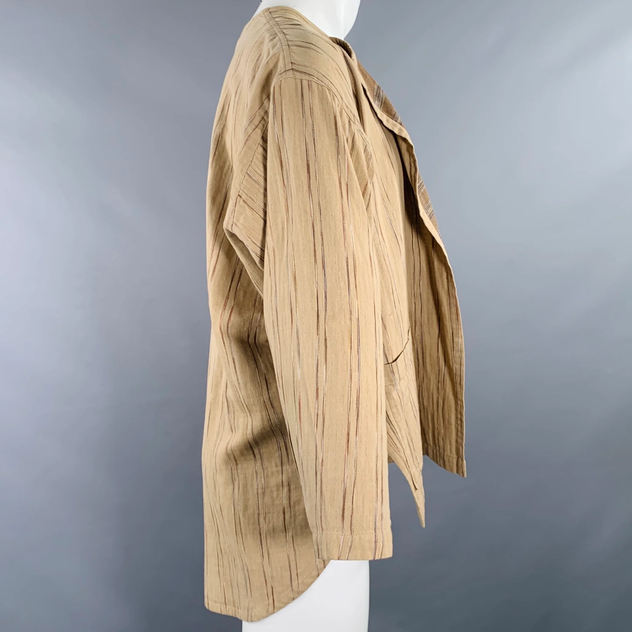 ISSEY MIYAKE Size S Tan Brown Stripe Cotton Shirt Jacket - Image 3