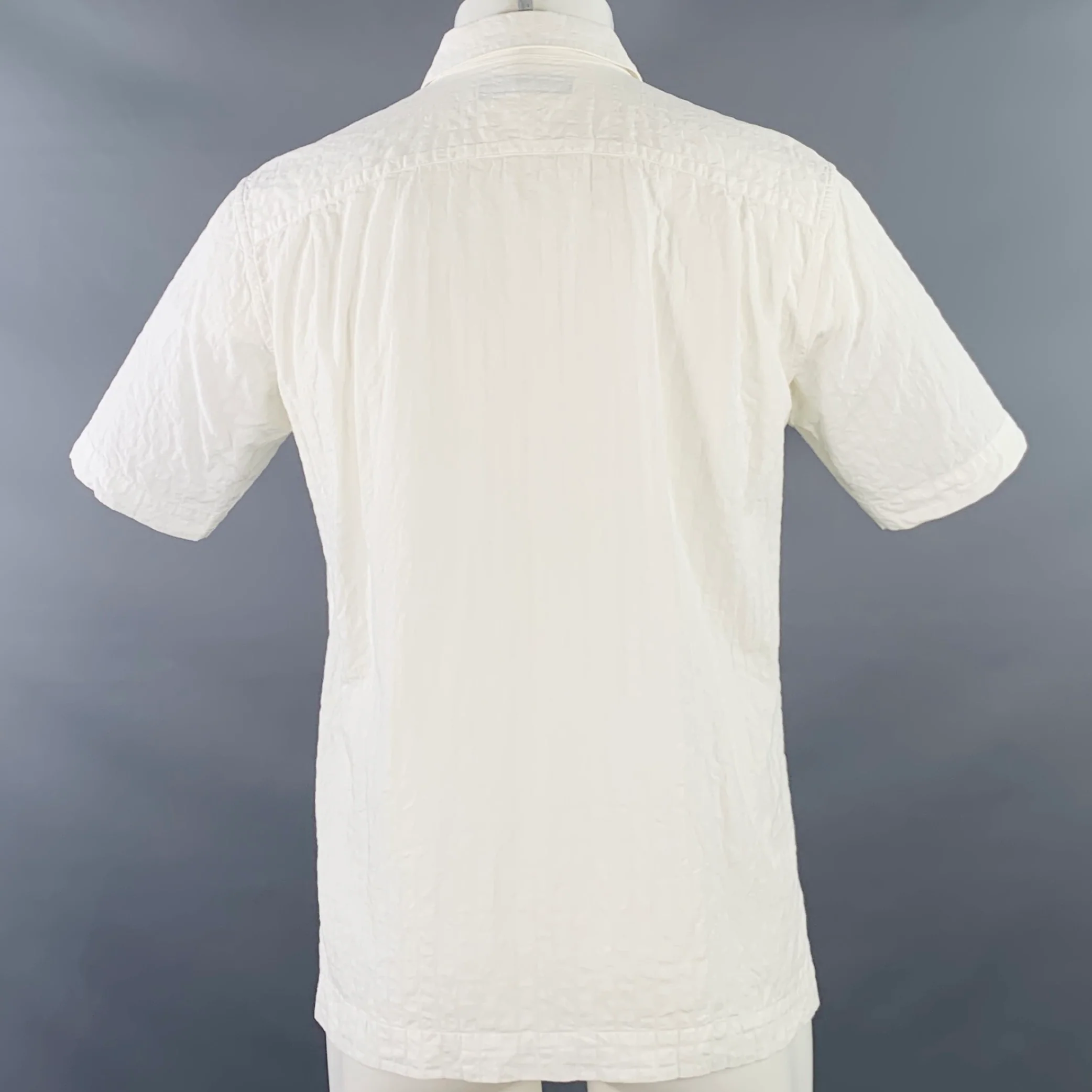 ISSEY MIYAKE Size S White Wrinkled Cotton Patch Pocket Short Sleeve Shirt - Image 4